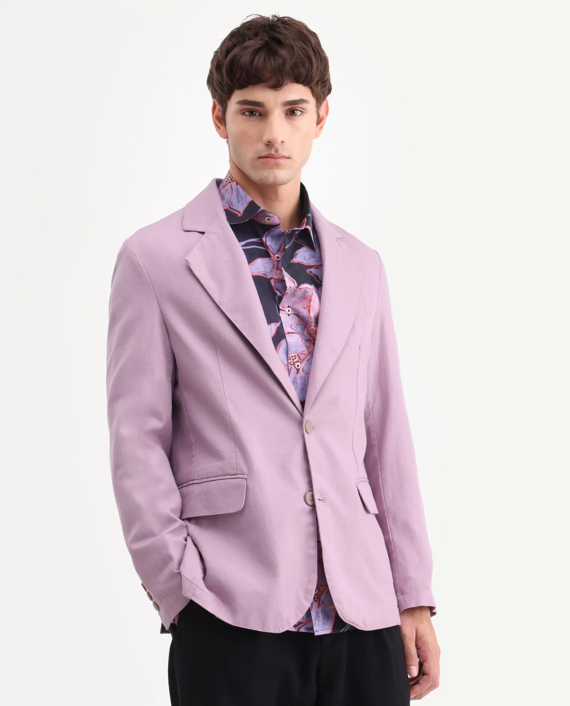 Rare Rabbit Men's Linol Dusky Pink Linen Blend Fabric Lapel Neck Tailored Fit Plain Blazer - Image 7