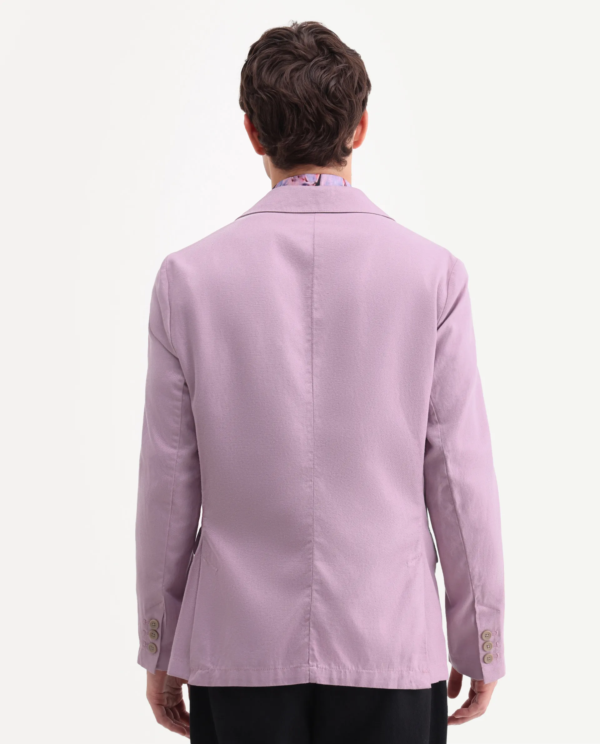 Rare Rabbit Men's Linol Dusky Pink Linen Blend Fabric Lapel Neck Tailored Fit Plain Blazer - Image 8