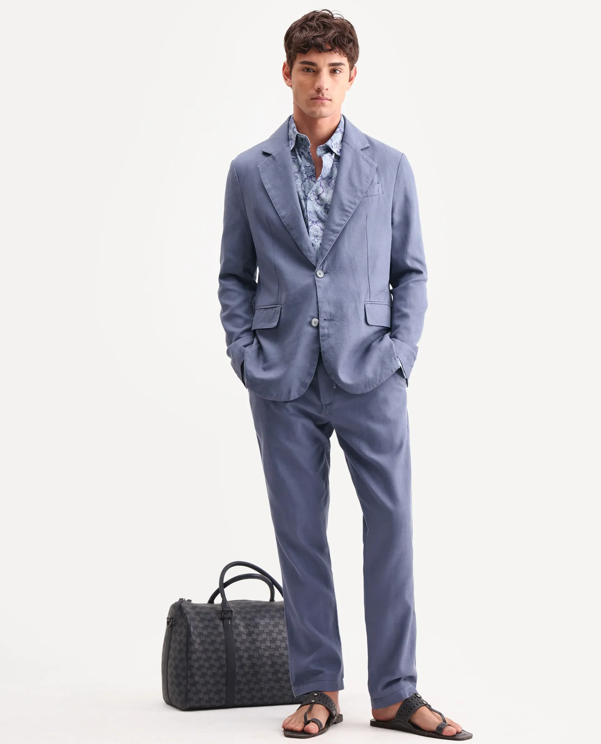 Rare Rabbit Men's Linol Dusky Purple Linen Blend Fabric Lapel Neck Tailored Fit Plain Blazer - Image 2