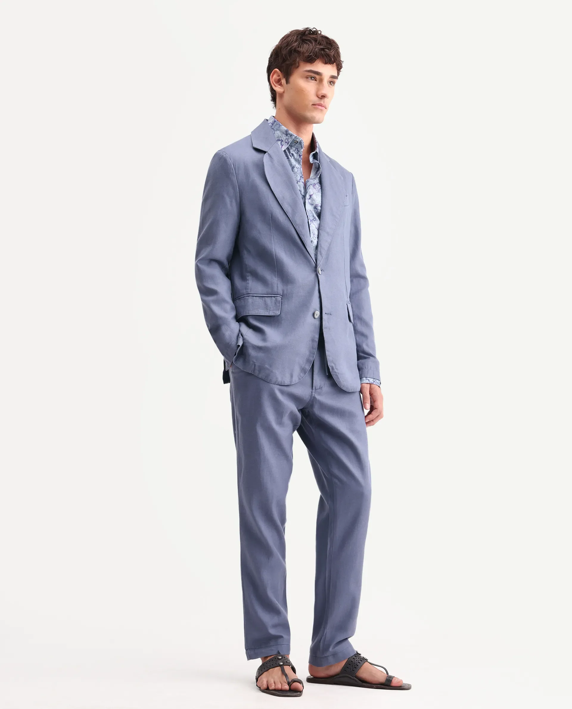 Rare Rabbit Men's Linol Dusky Purple Linen Blend Fabric Lapel Neck Tailored Fit Plain Blazer - Image 4
