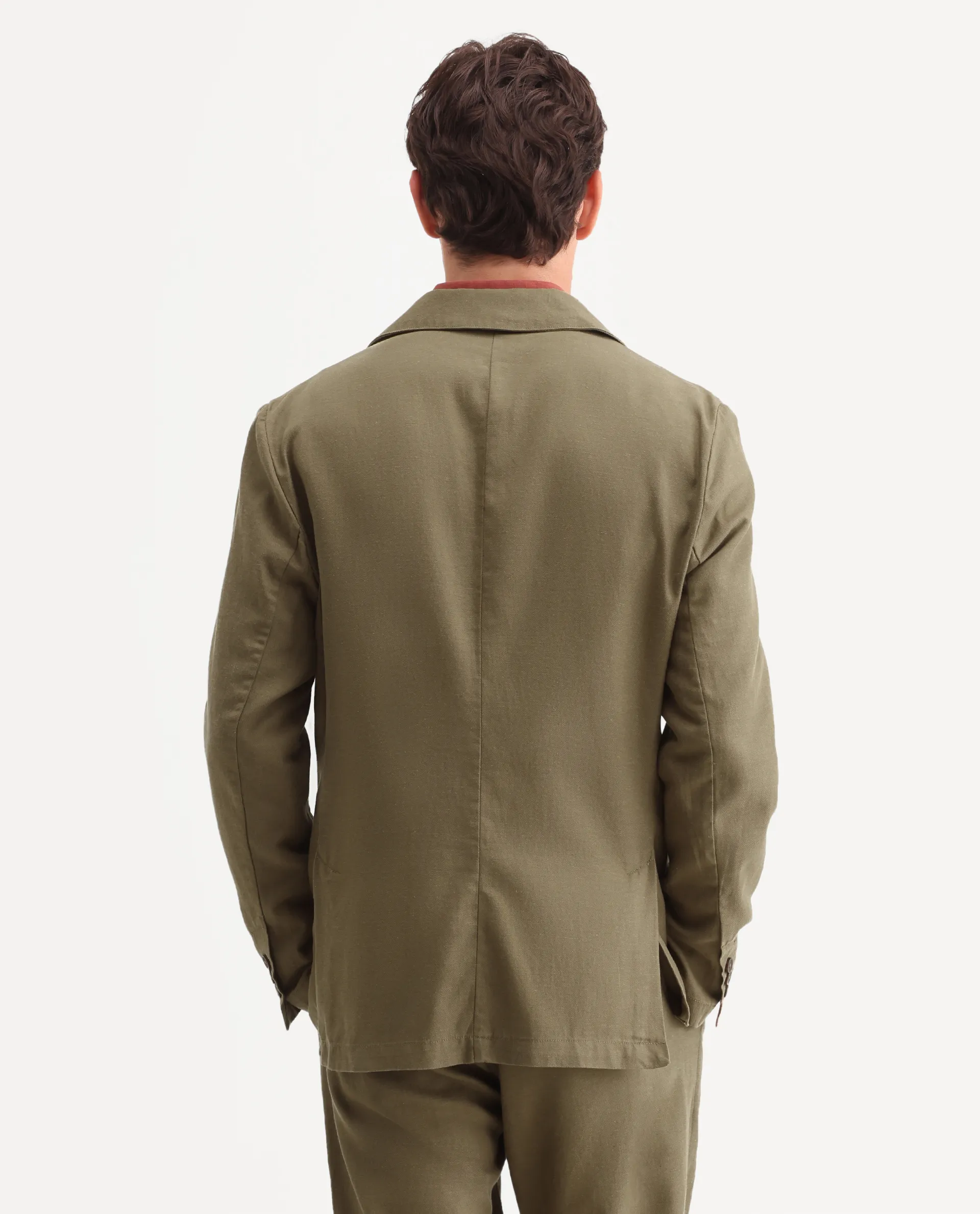 Rare Rabbit Men's Linol Khaki Linen Blend Fabric Lapel Neck Tailored Fit Plain Blazer - Image 7