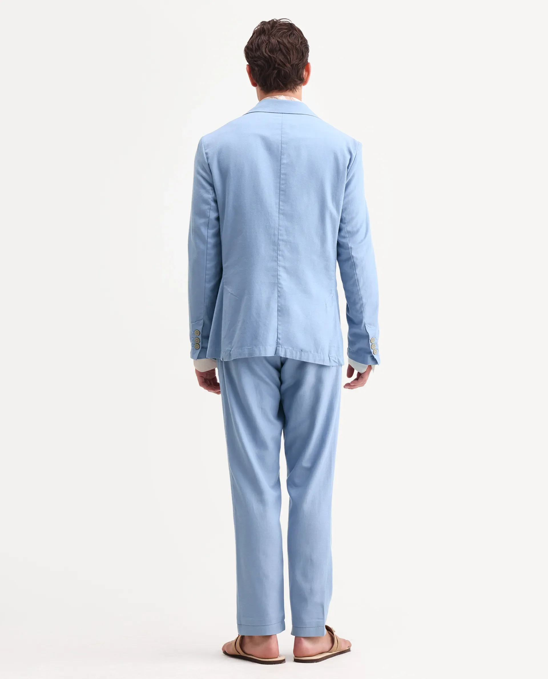 Rare Rabbit Men's Linol Light Blue Linen Blend Fabric Lapel Neck Tailored Fit Plain Blazer - Image 7