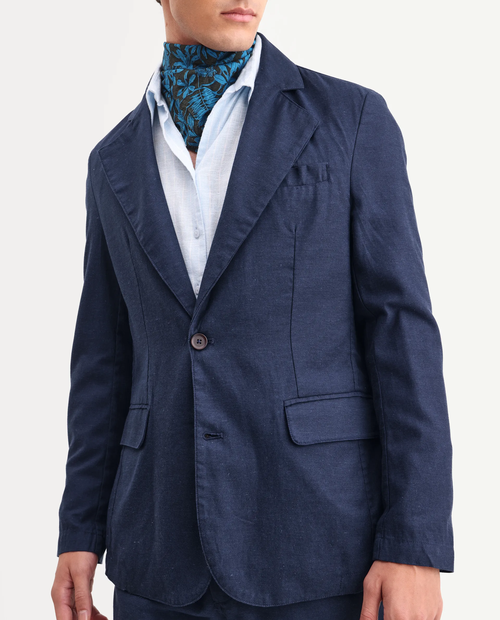 Rare Rabbit Men's Linol Navy Linen Blend Fabric Lapel Neck Tailored Fit Plain Blazer - Image 5