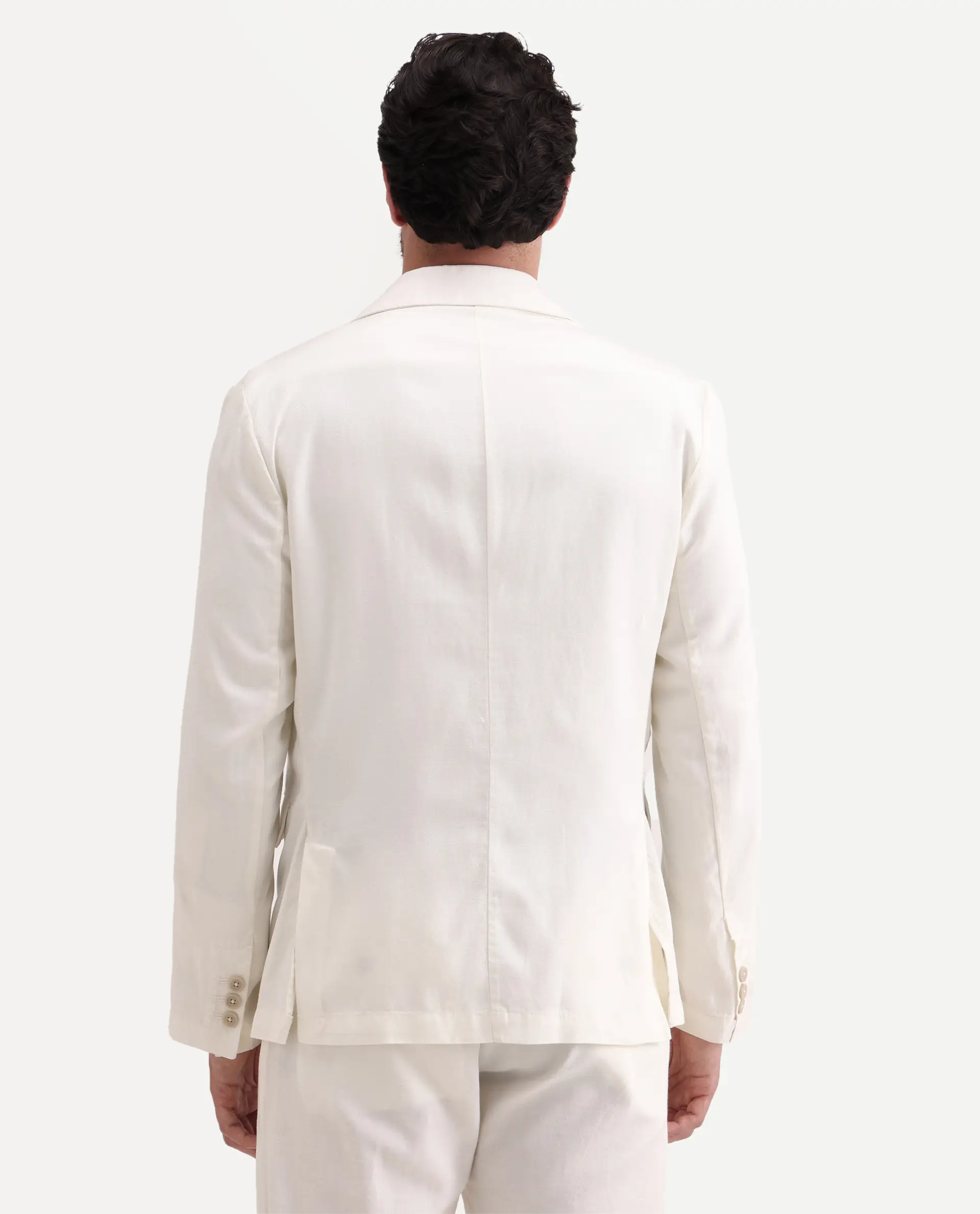 Rare Rabbit Men's Linol Off White Linen Blend Fabric Lapel Neck Tailored Fit Plain Blazer - Image 10