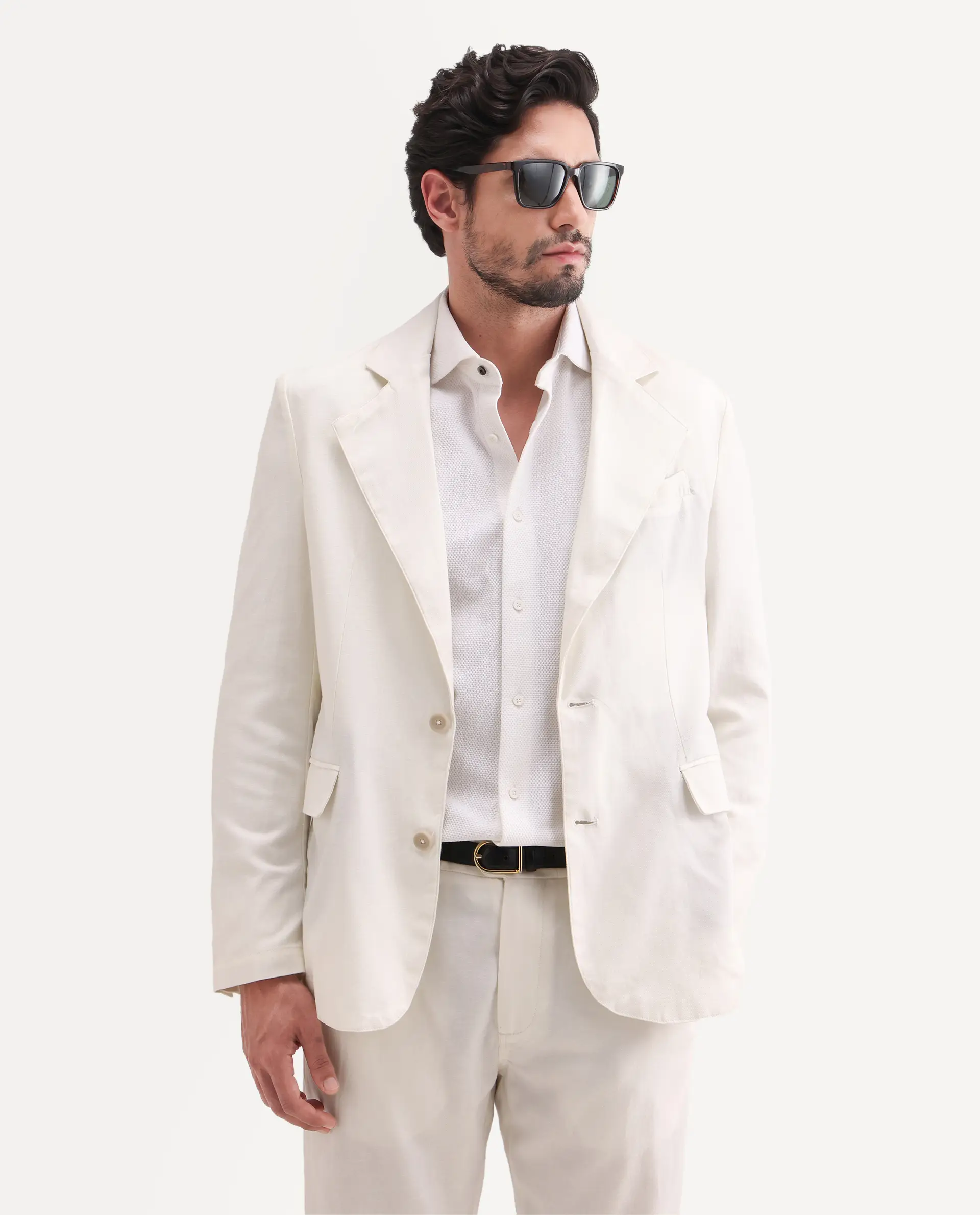 Rare Rabbit Men's Linol Off White Linen Blend Fabric Lapel Neck Tailored Fit Plain Blazer - Image 5