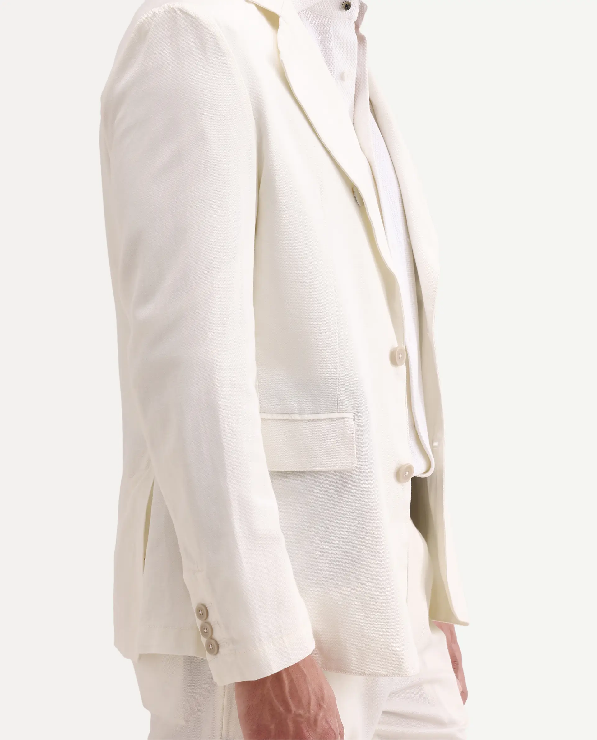 Rare Rabbit Men's Linol Off White Linen Blend Fabric Lapel Neck Tailored Fit Plain Blazer - Image 6