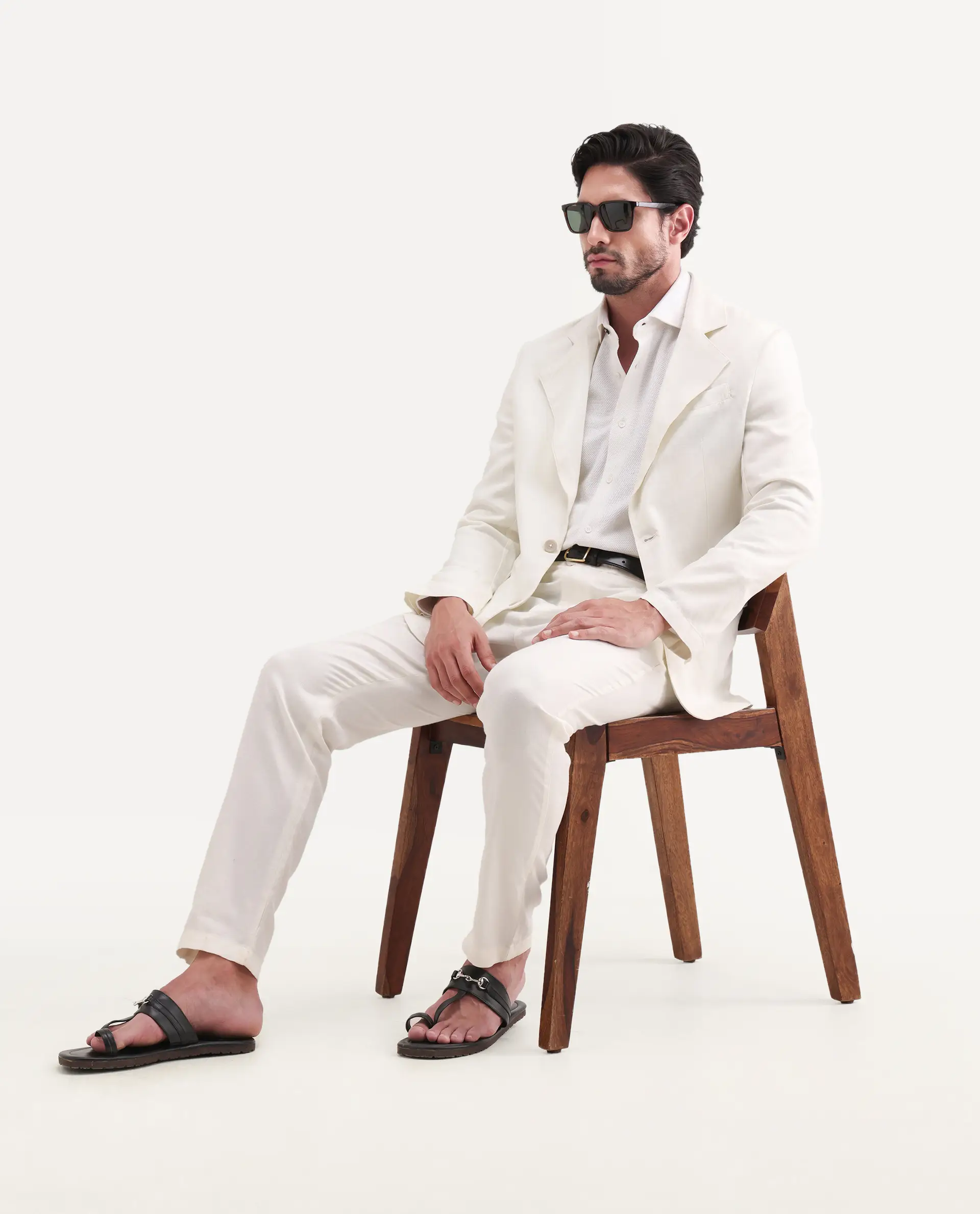 Rare Rabbit Men's Linol Off White Linen Blend Fabric Lapel Neck Tailored Fit Plain Blazer - Image 7