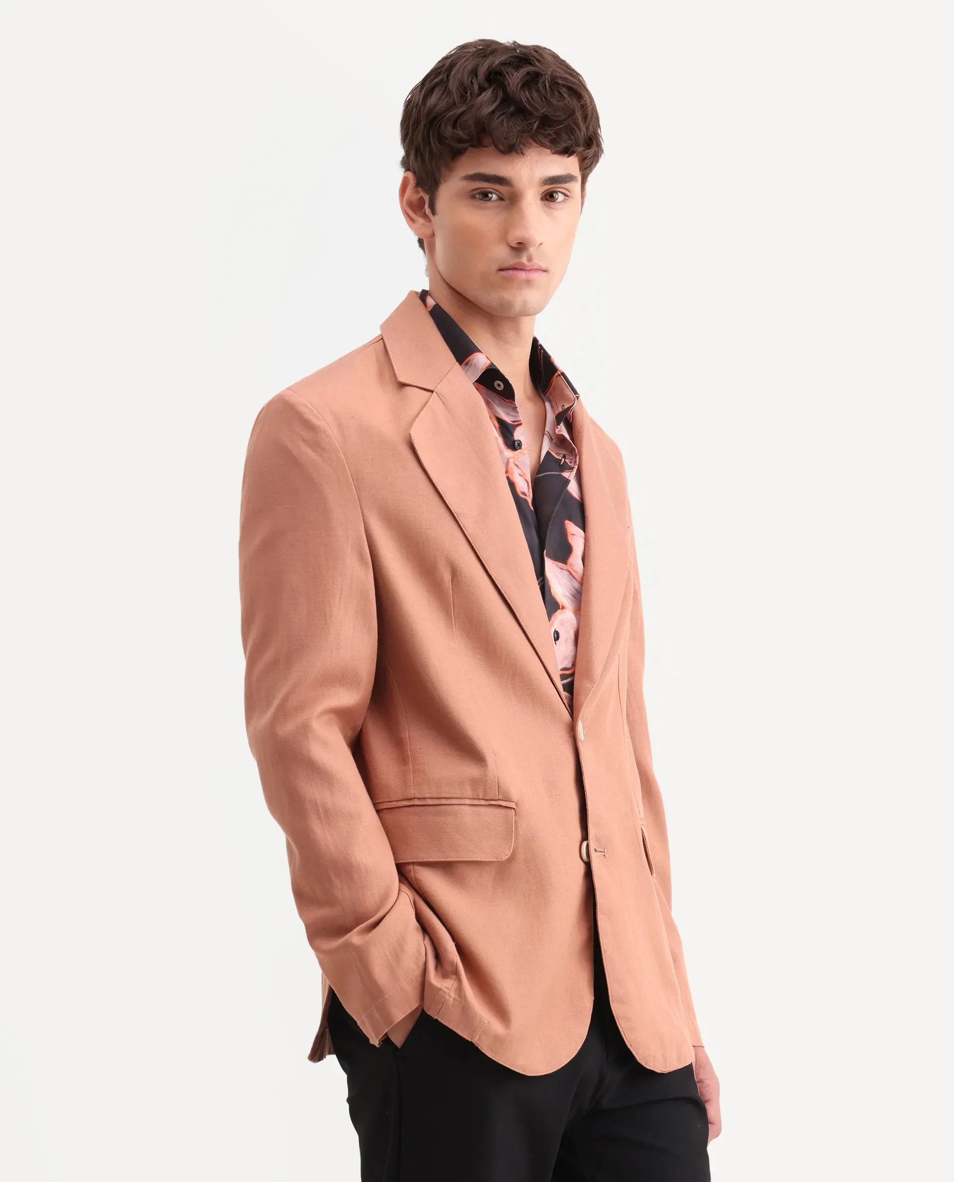 Rare Rabbit Men's Linol Peach Linen Blend Fabric Lapel Neck Tailored Fit Plain Blazer - Image 5