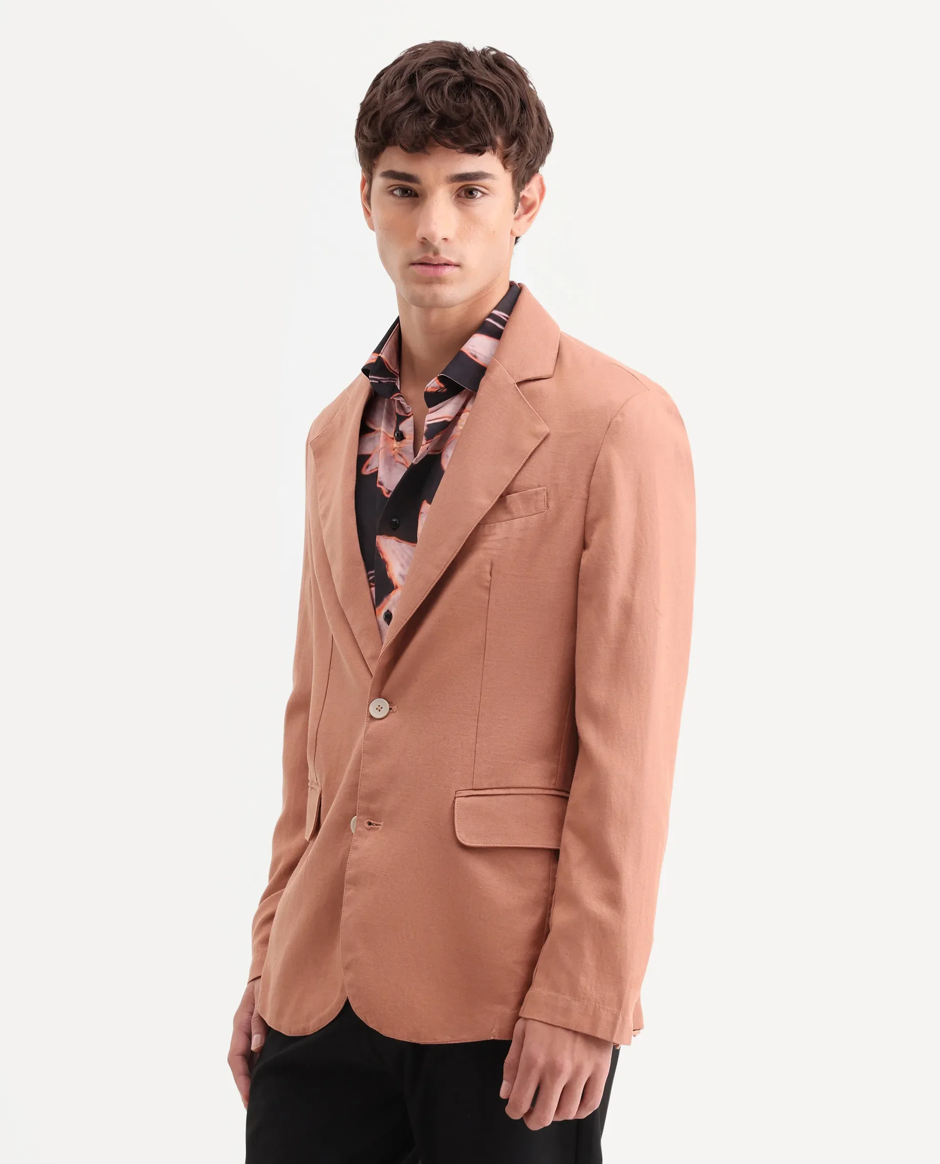 Rare Rabbit Men's Linol Peach Linen Blend Fabric Lapel Neck Tailored Fit Plain Blazer - Image 6