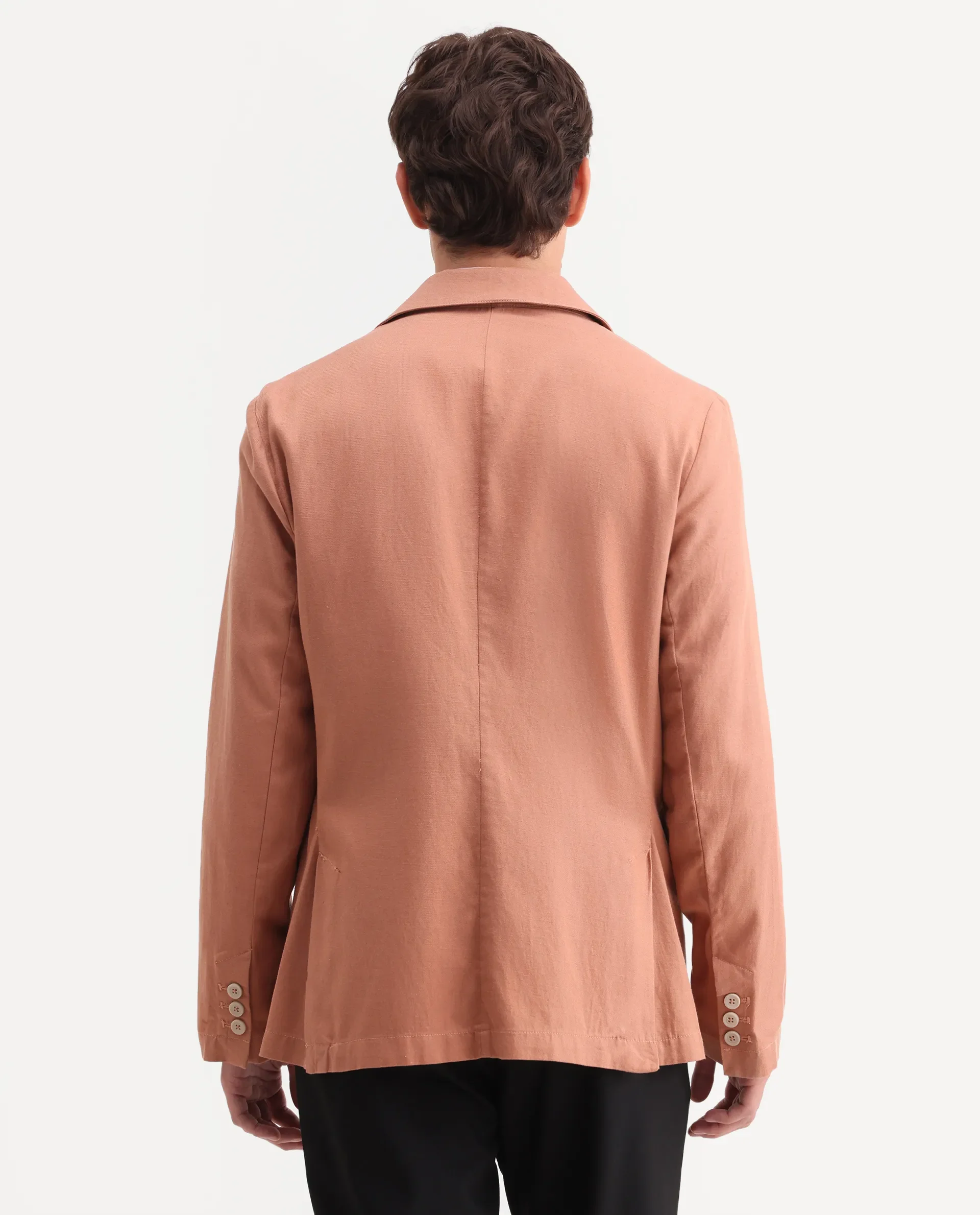Rare Rabbit Men's Linol Peach Linen Blend Fabric Lapel Neck Tailored Fit Plain Blazer - Image 7