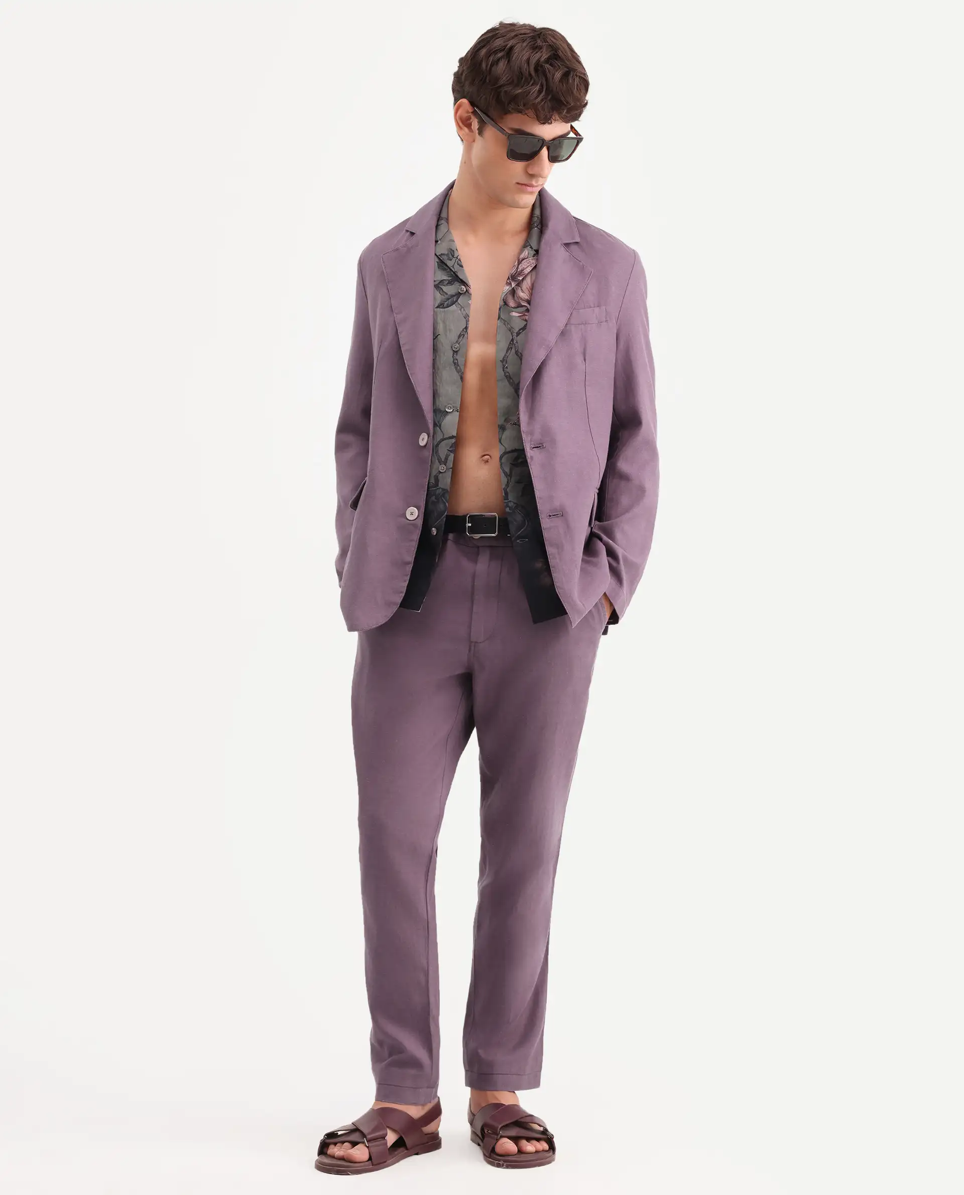 Rare Rabbit Men's Linol Purple Lyocell Blend Fabric Collared Neck Tailored Fit Blazer - Image 2