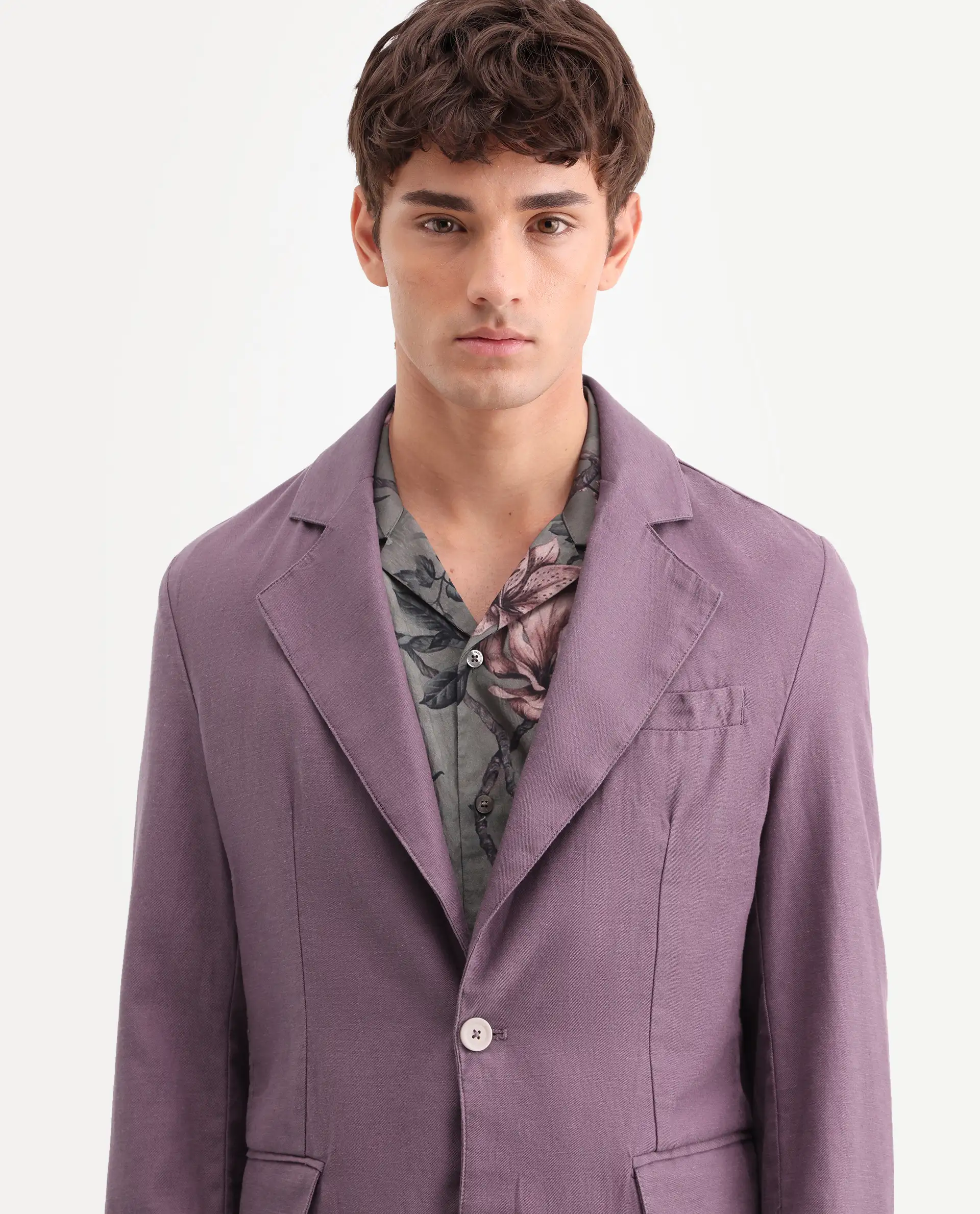 Rare Rabbit Men's Linol Purple Lyocell Blend Fabric Collared Neck Tailored Fit Blazer - Image 3