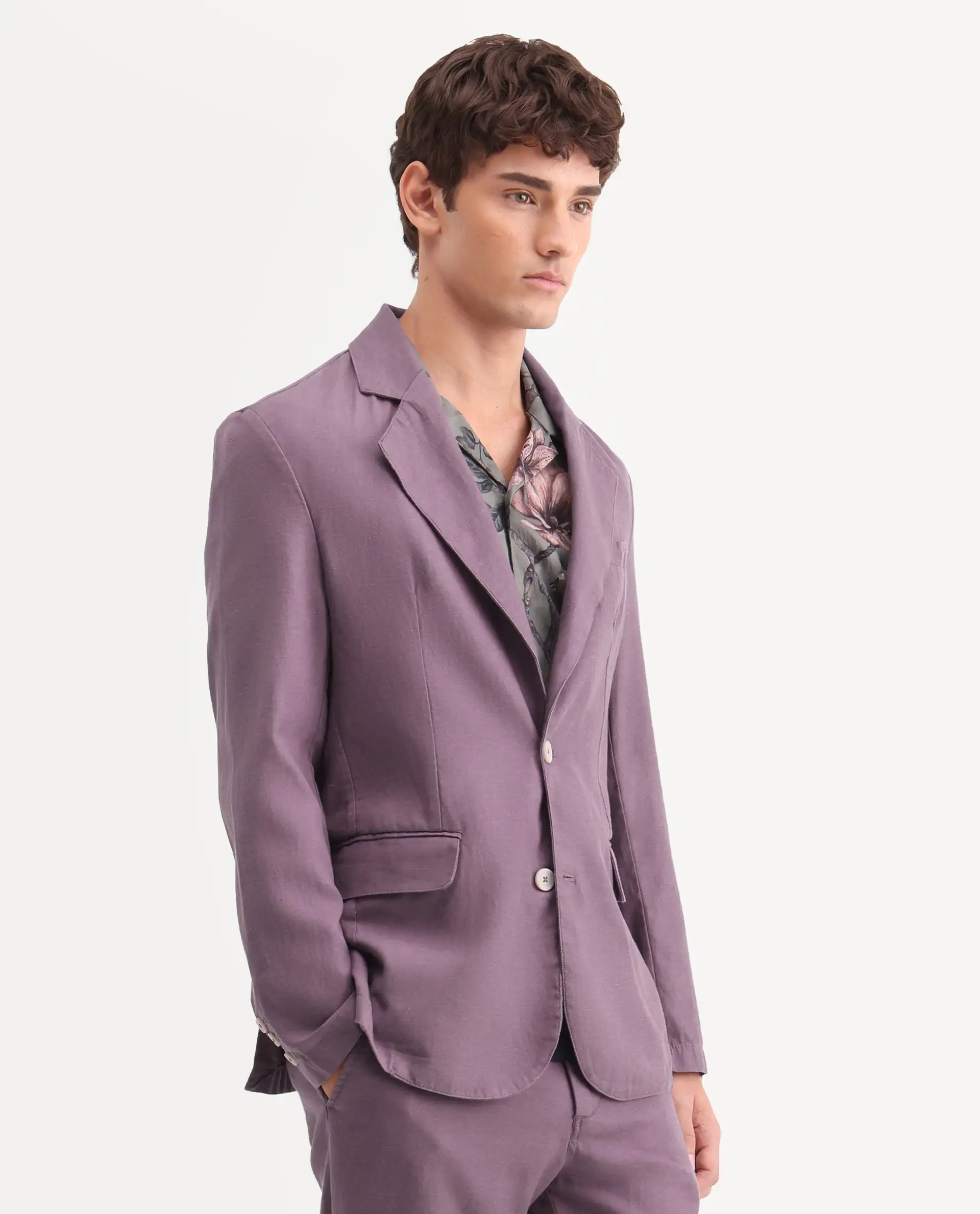 Rare Rabbit Men's Linol Purple Lyocell Blend Fabric Collared Neck Tailored Fit Blazer - Image 5