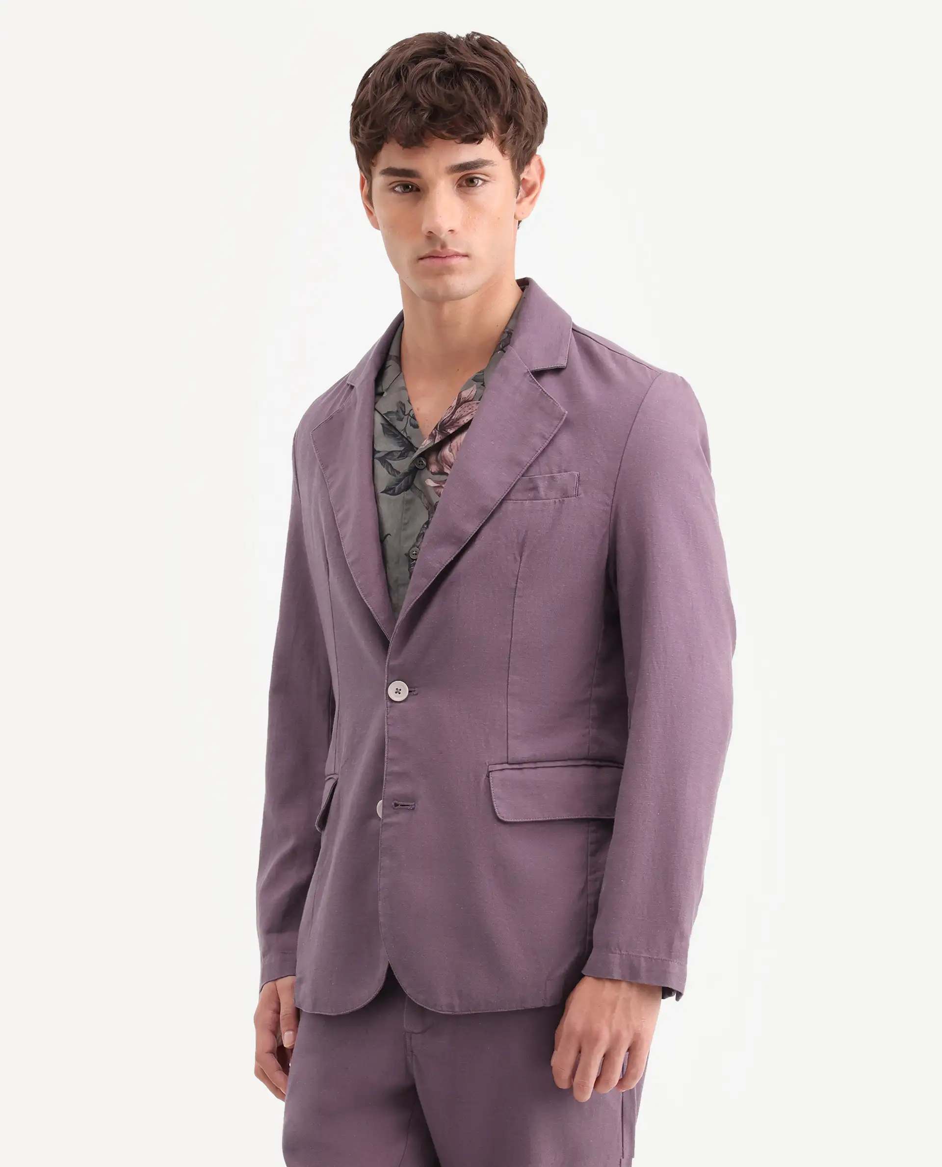 Rare Rabbit Men's Linol Purple Lyocell Blend Fabric Collared Neck Tailored Fit Blazer - Image 6