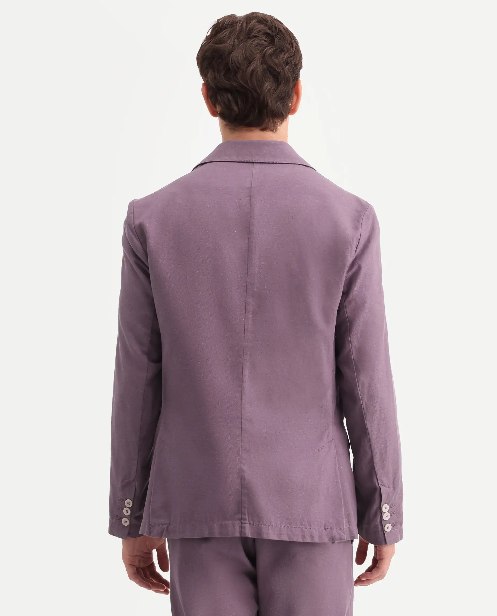 Rare Rabbit Men's Linol Purple Lyocell Blend Fabric Collared Neck Tailored Fit Blazer - Image 7