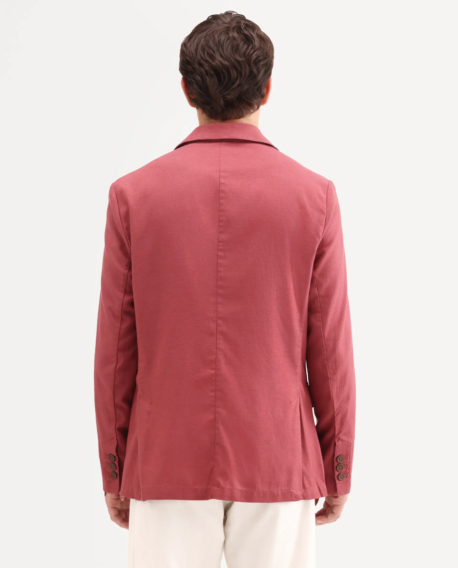 Rare Rabbit Men's Linol Red Linen Blend Fabric Lapel Neck Tailored Fit Plain Blazer - Image 7