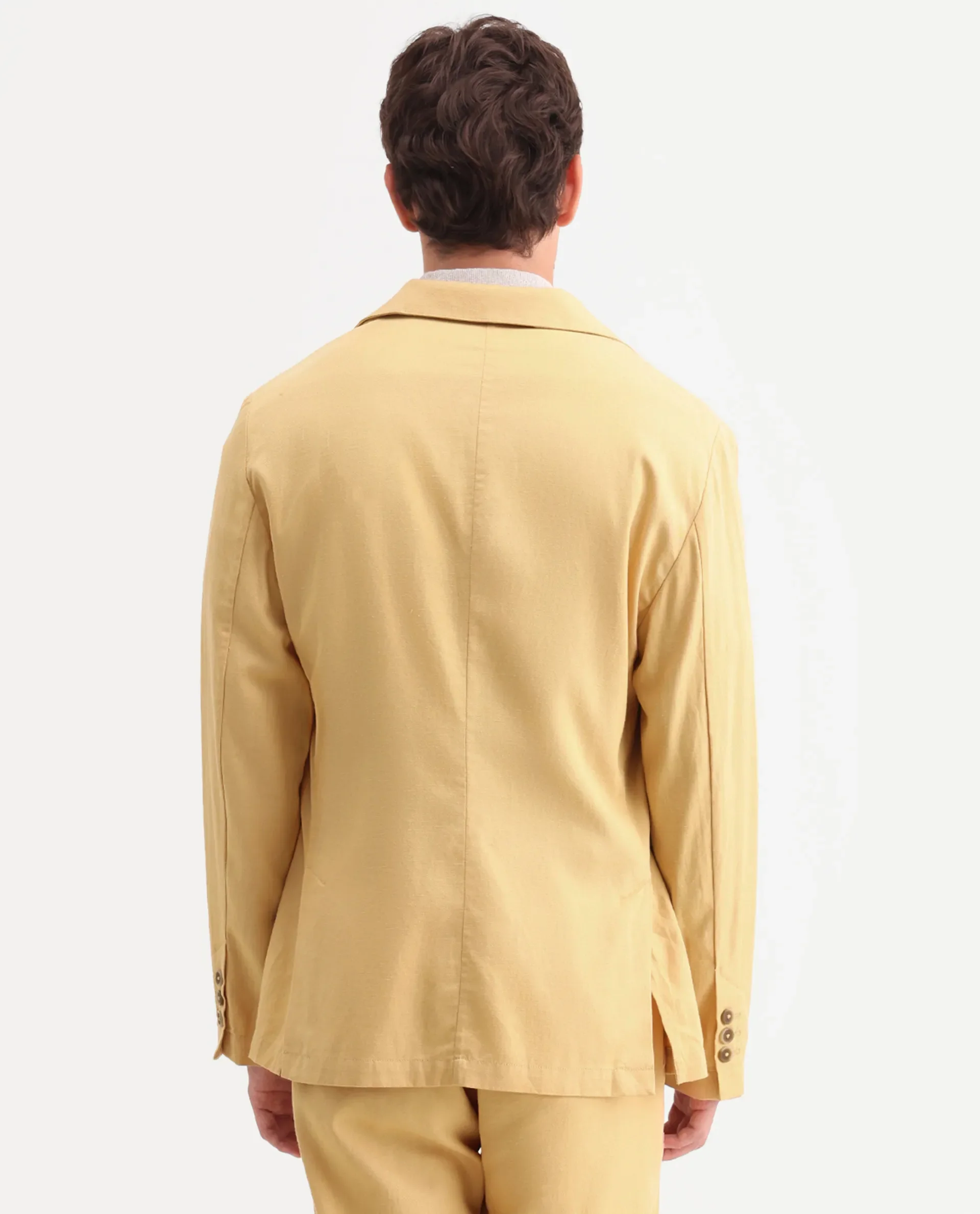 Rare Rabbit Men's Linol Yellow Linen Blend Fabric Lapel Neck Tailored Fit Plain Blazer - Image 7
