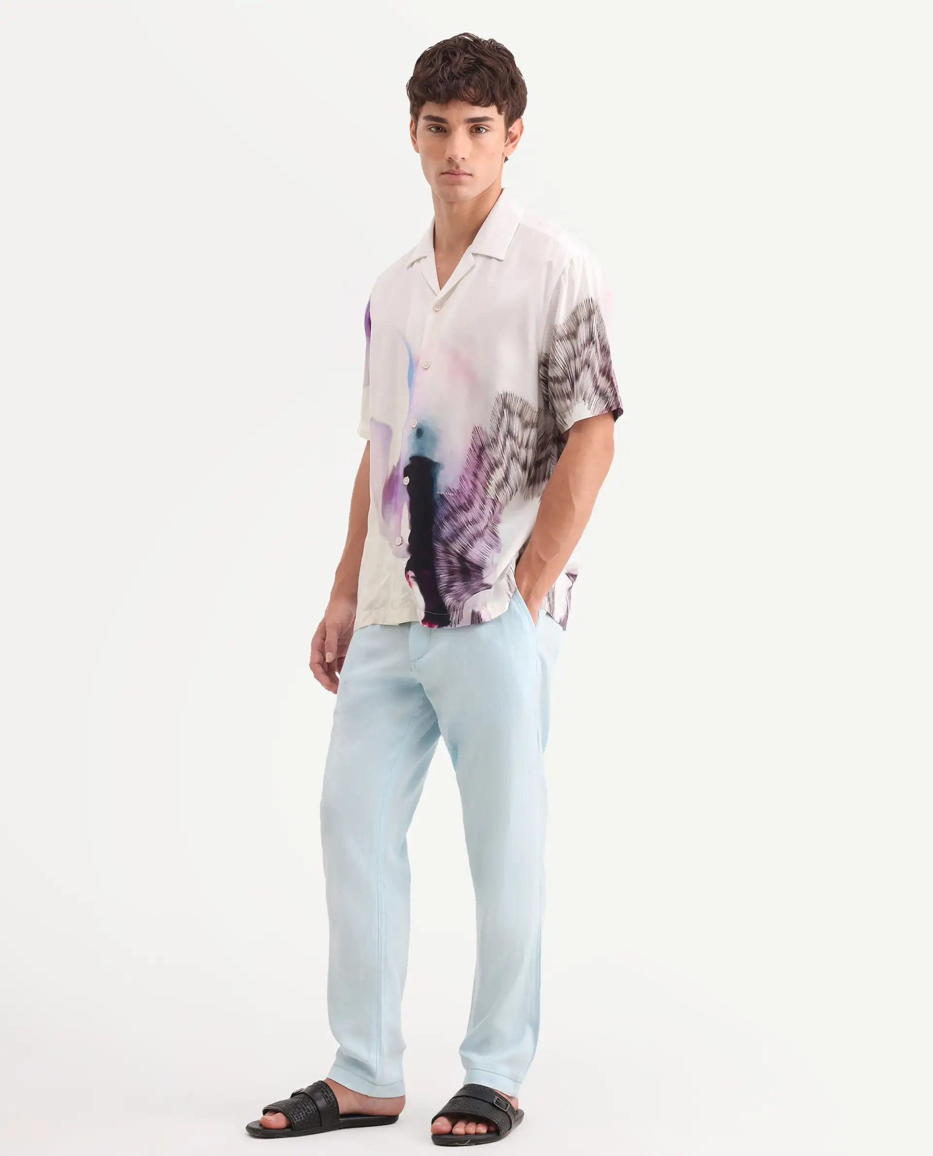 Rare Rabbit Men's Linol-T Aqua Linen Blend Fabric Regular Fit Drawstring Plain Trouser - Image 3