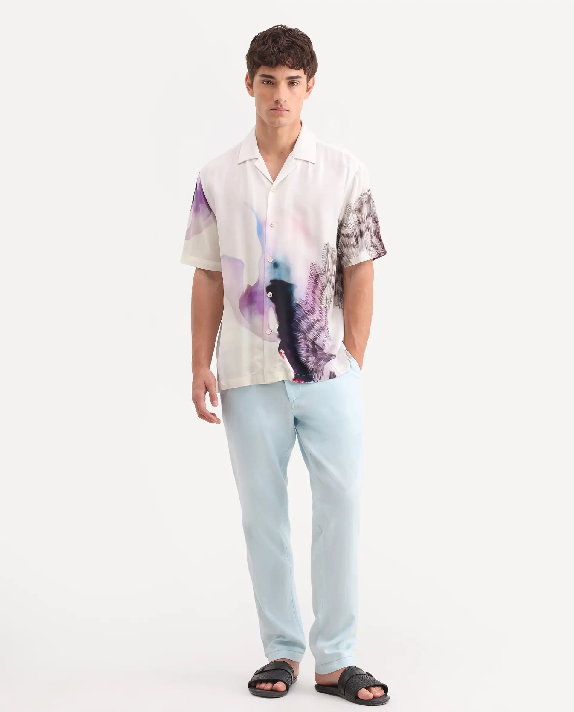 Rare Rabbit Men's Linol-T Aqua Linen Blend Fabric Regular Fit Drawstring Plain Trouser - Image 5