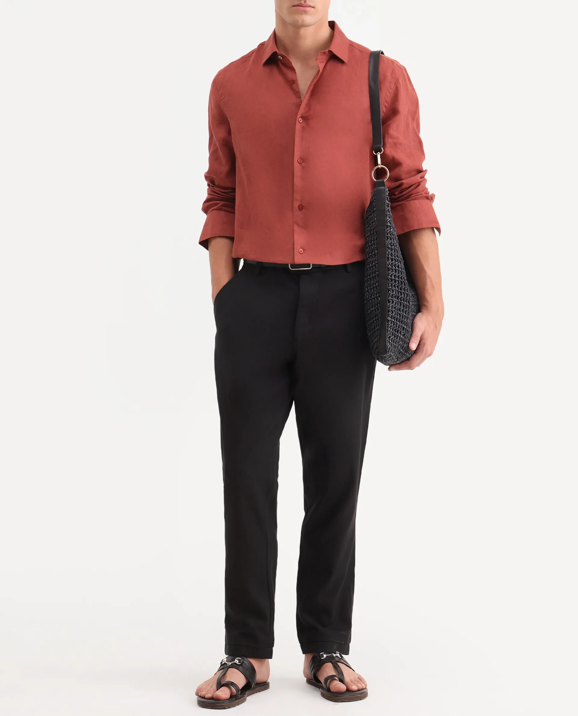 Rare Rabbit Men's Linol-T Black Linen Blend Fabric Regular Fit Drawstring Plain Trouser - Image 2