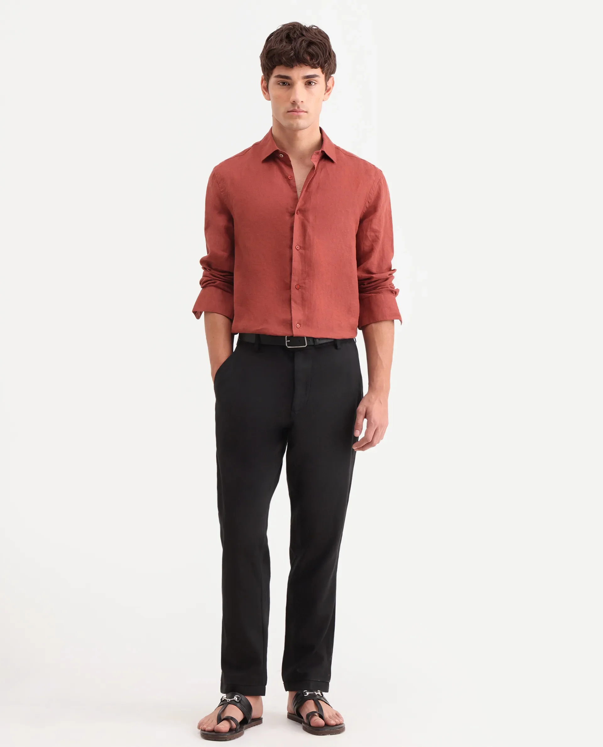 Rare Rabbit Men's Linol-T Black Linen Blend Fabric Regular Fit Drawstring Plain Trouser - Image 4