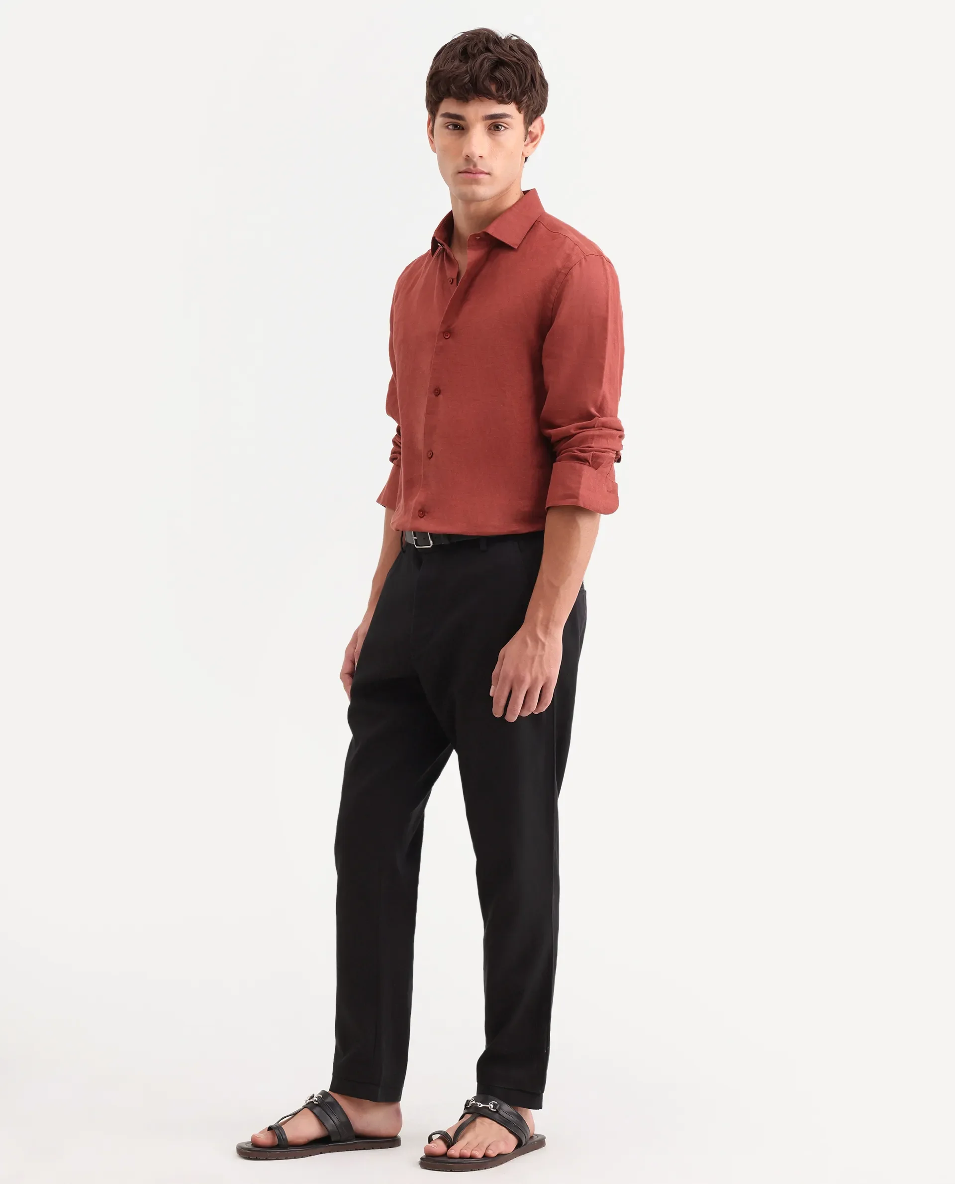 Rare Rabbit Men's Linol-T Black Linen Blend Fabric Regular Fit Drawstring Plain Trouser - Image 6