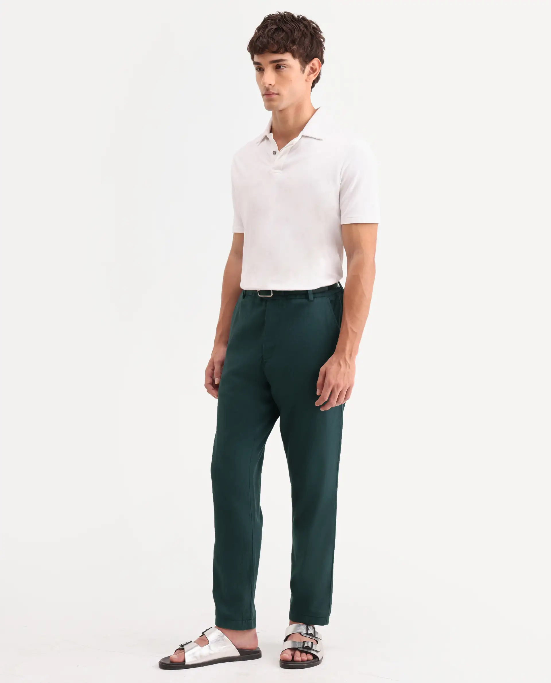 Rare Rabbit Men's Linol-T Dark Green Linen Blend Fabric Regular Fit Drawstring Plain Trouser - Image 4