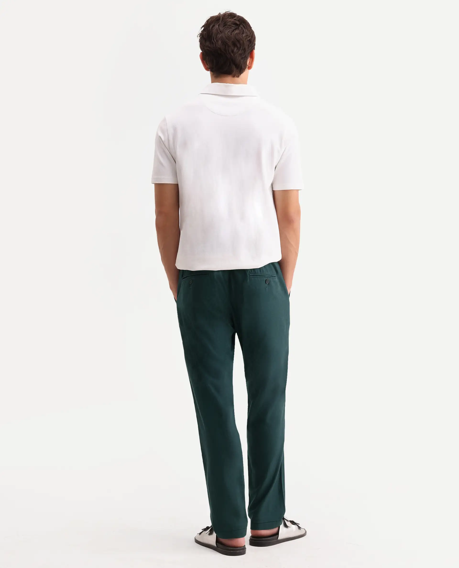 Rare Rabbit Men's Linol-T Dark Green Linen Blend Fabric Regular Fit Drawstring Plain Trouser - Image 7
