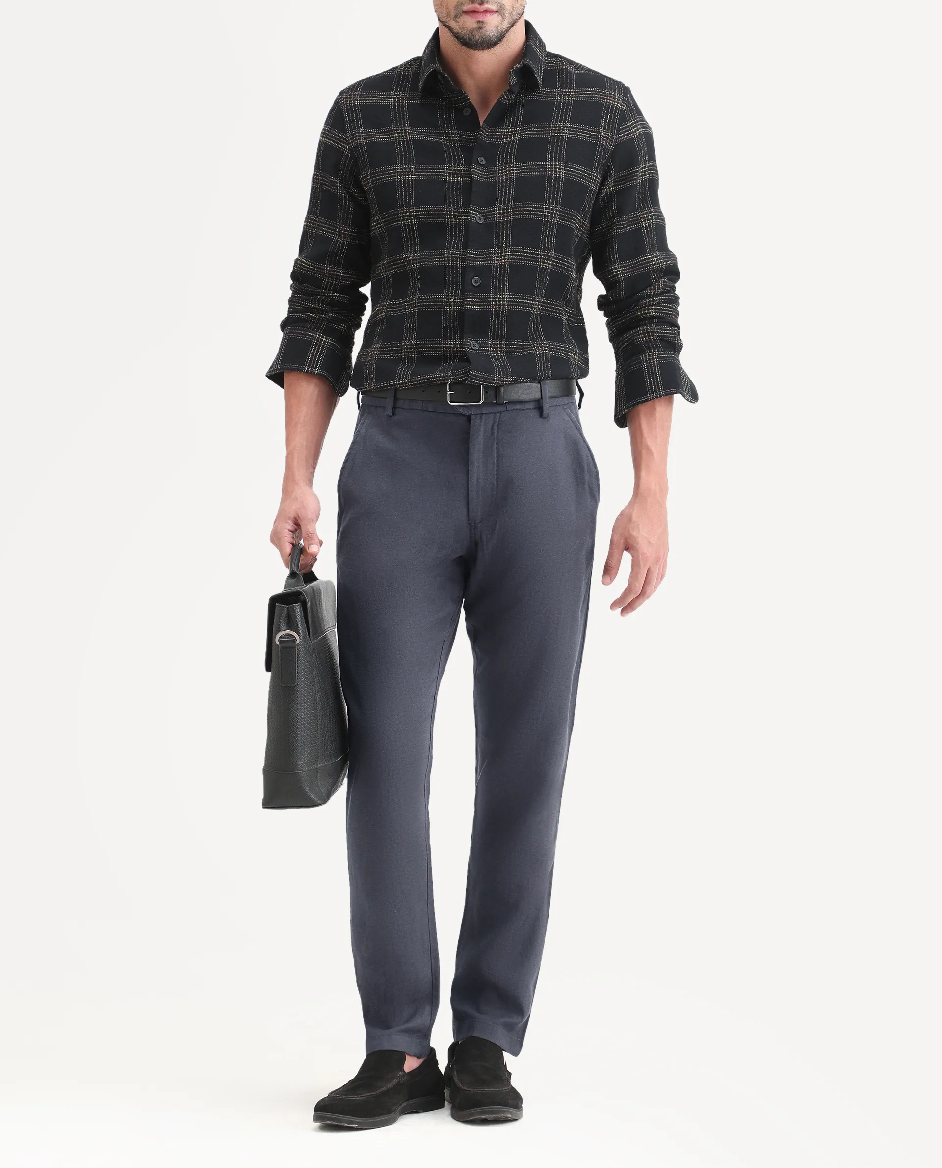 Rare Rabbit Men's Linol-T Dark Grey Linen Blend Fabric Regular Fit Drawstring Plain Trouser - Image 2