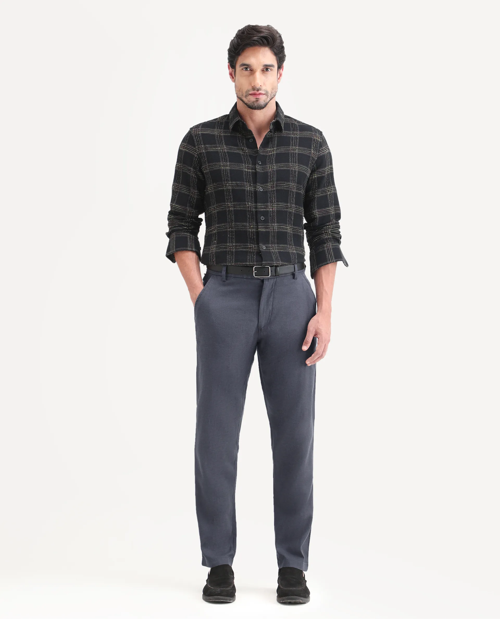 Rare Rabbit Men's Linol-T Dark Grey Linen Blend Fabric Regular Fit Drawstring Plain Trouser - Image 4