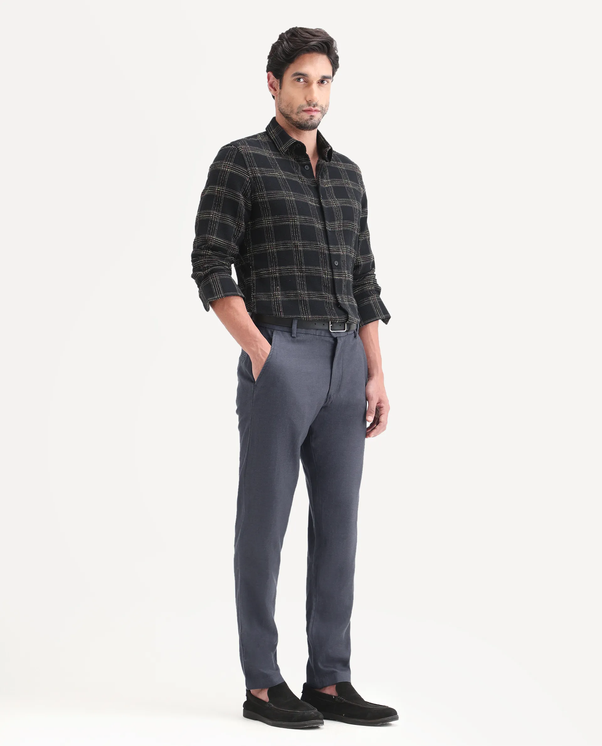 Rare Rabbit Men's Linol-T Dark Grey Linen Blend Fabric Regular Fit Drawstring Plain Trouser - Image 5