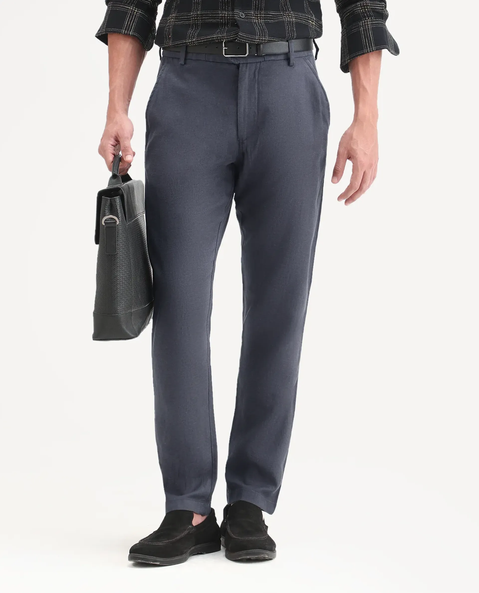 Rare Rabbit Men's Linol-T Dark Grey Linen Blend Fabric Regular Fit Drawstring Plain Trouser - Image 8