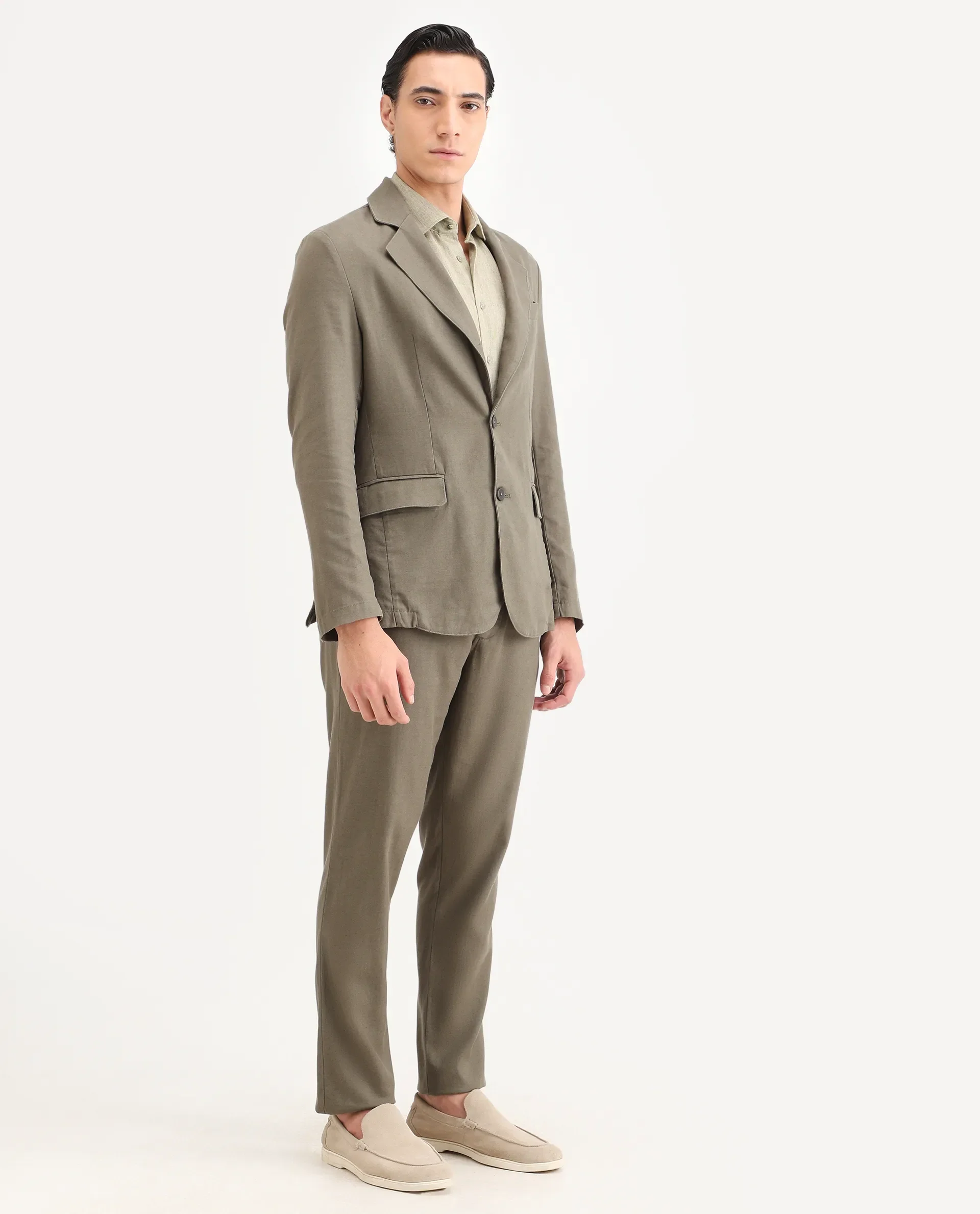 Rare Rabbit Men's Linol-T Dusky Olive Linen Blend Fabric Regular Fit Drawstring Plain Trouser - Image 5
