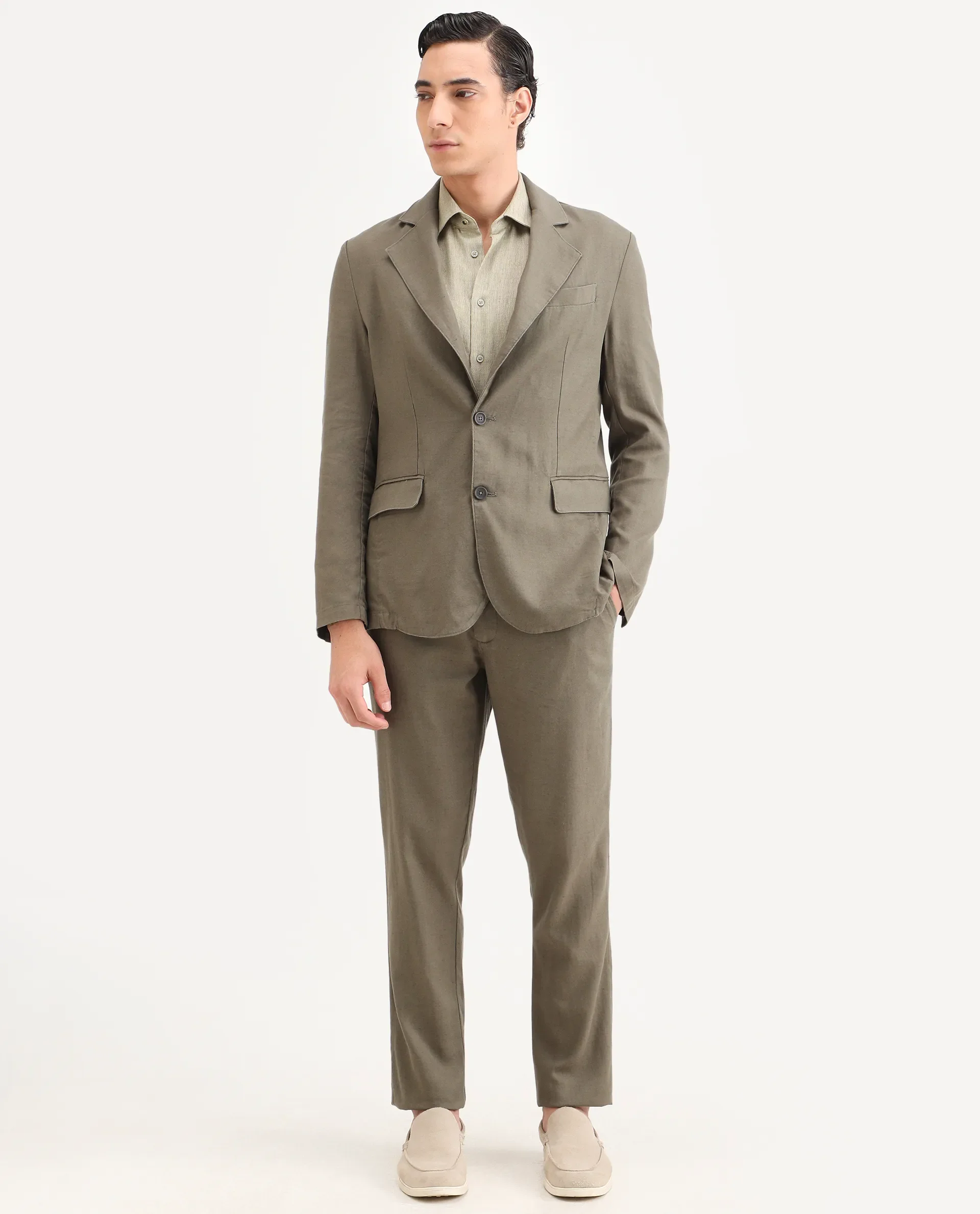 Rare Rabbit Men's Linol-T Dusky Olive Linen Blend Fabric Regular Fit Drawstring Plain Trouser - Image 7