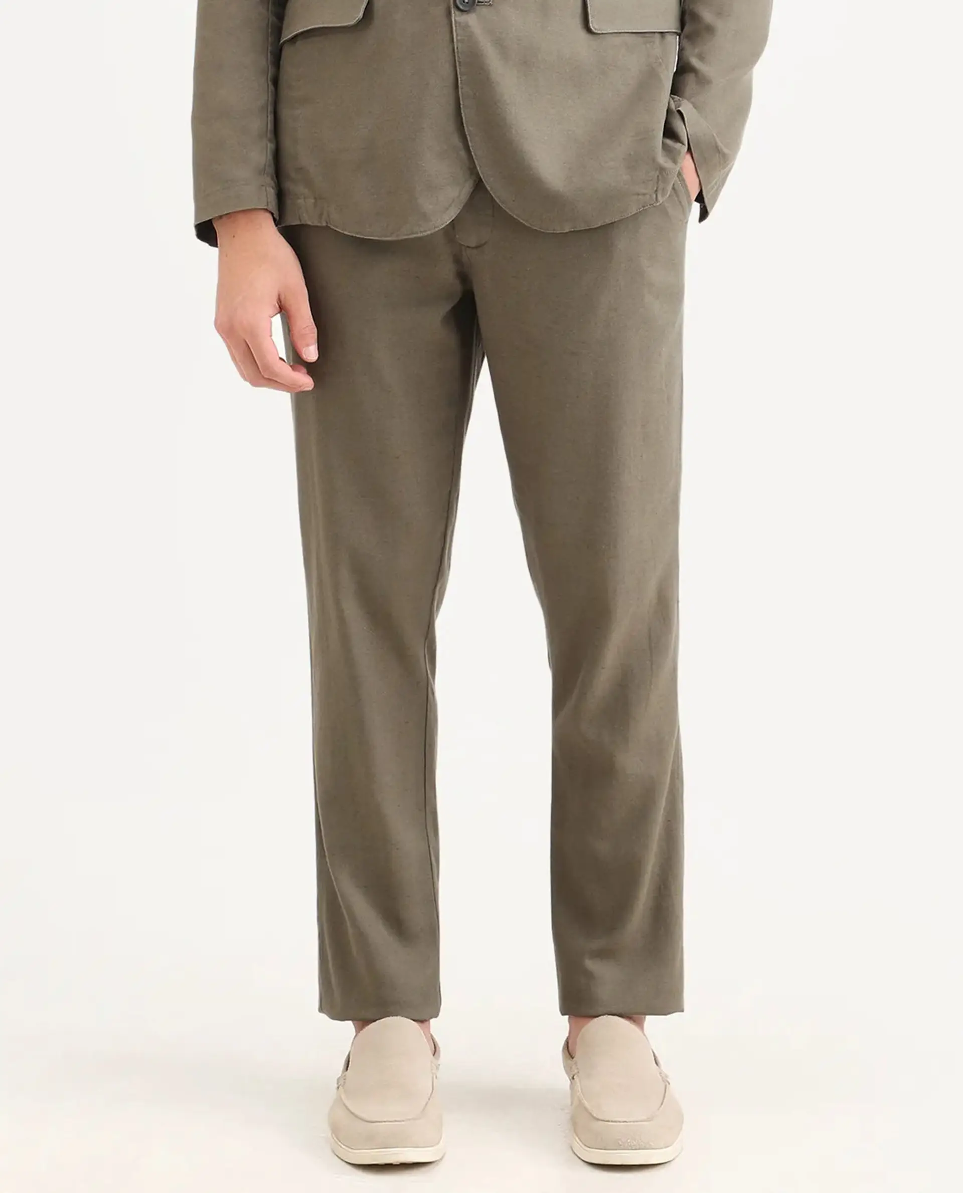 Rare Rabbit Men's Linol-T Dusky Olive Linen Blend Fabric Regular Fit Drawstring Plain Trouser - Image 9