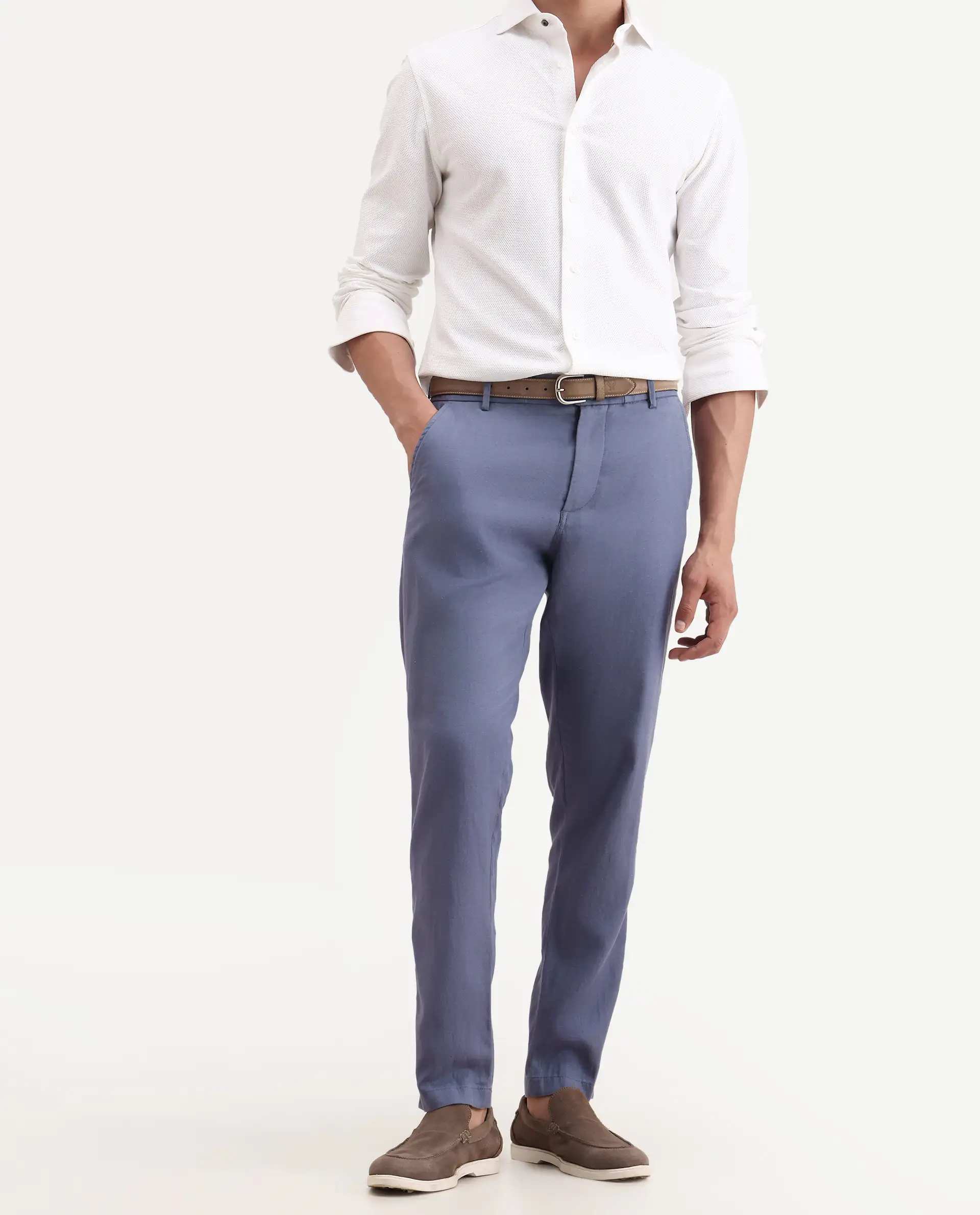 Rare Rabbit Men's Linol-T Dusky Purple Linen Blend Fabric Regular Fit Drawstring Plain Trouser - Image 2