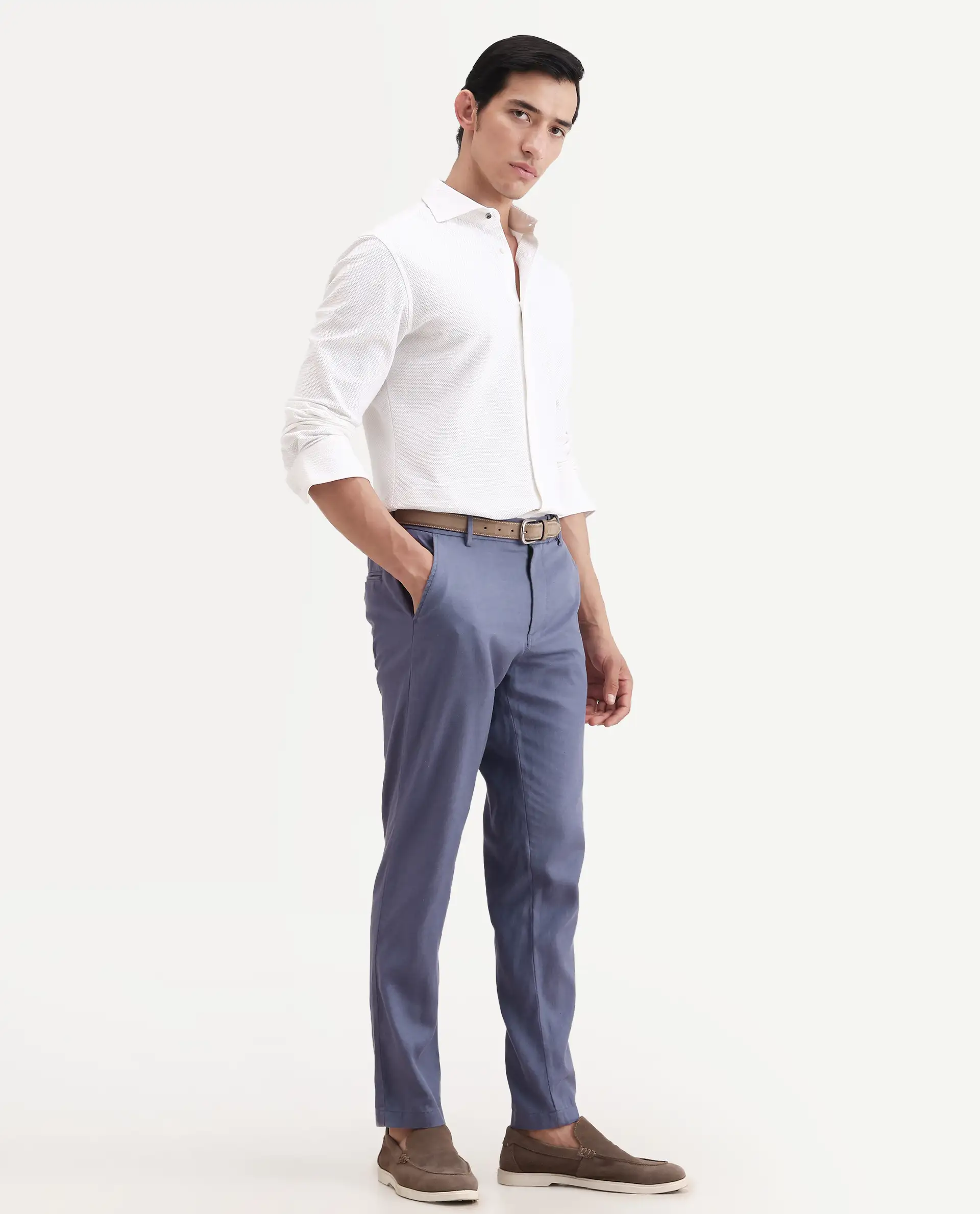 Rare Rabbit Men's Linol-T Dusky Purple Linen Blend Fabric Regular Fit Drawstring Plain Trouser - Image 4