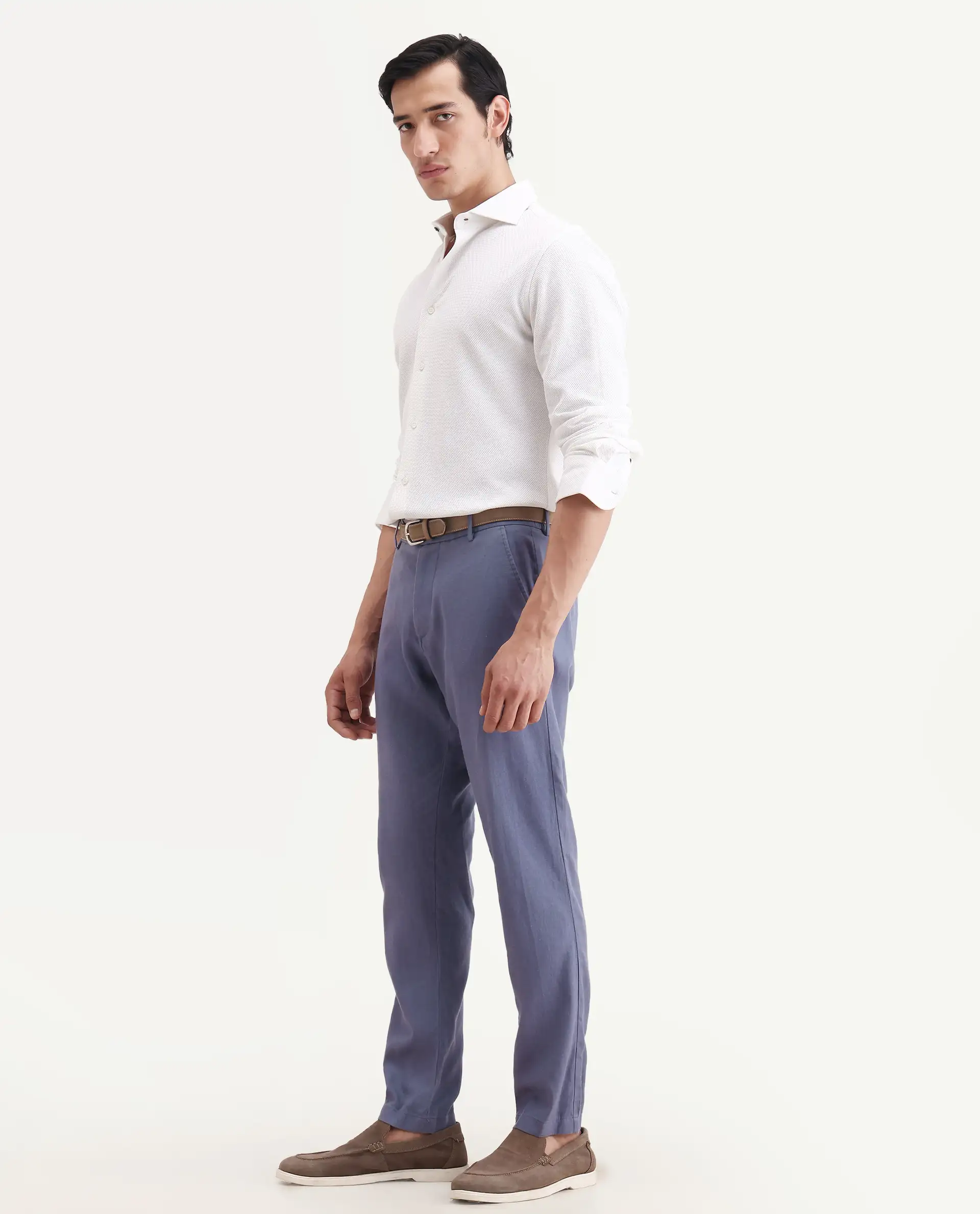 Rare Rabbit Men's Linol-T Dusky Purple Linen Blend Fabric Regular Fit Drawstring Plain Trouser - Image 5