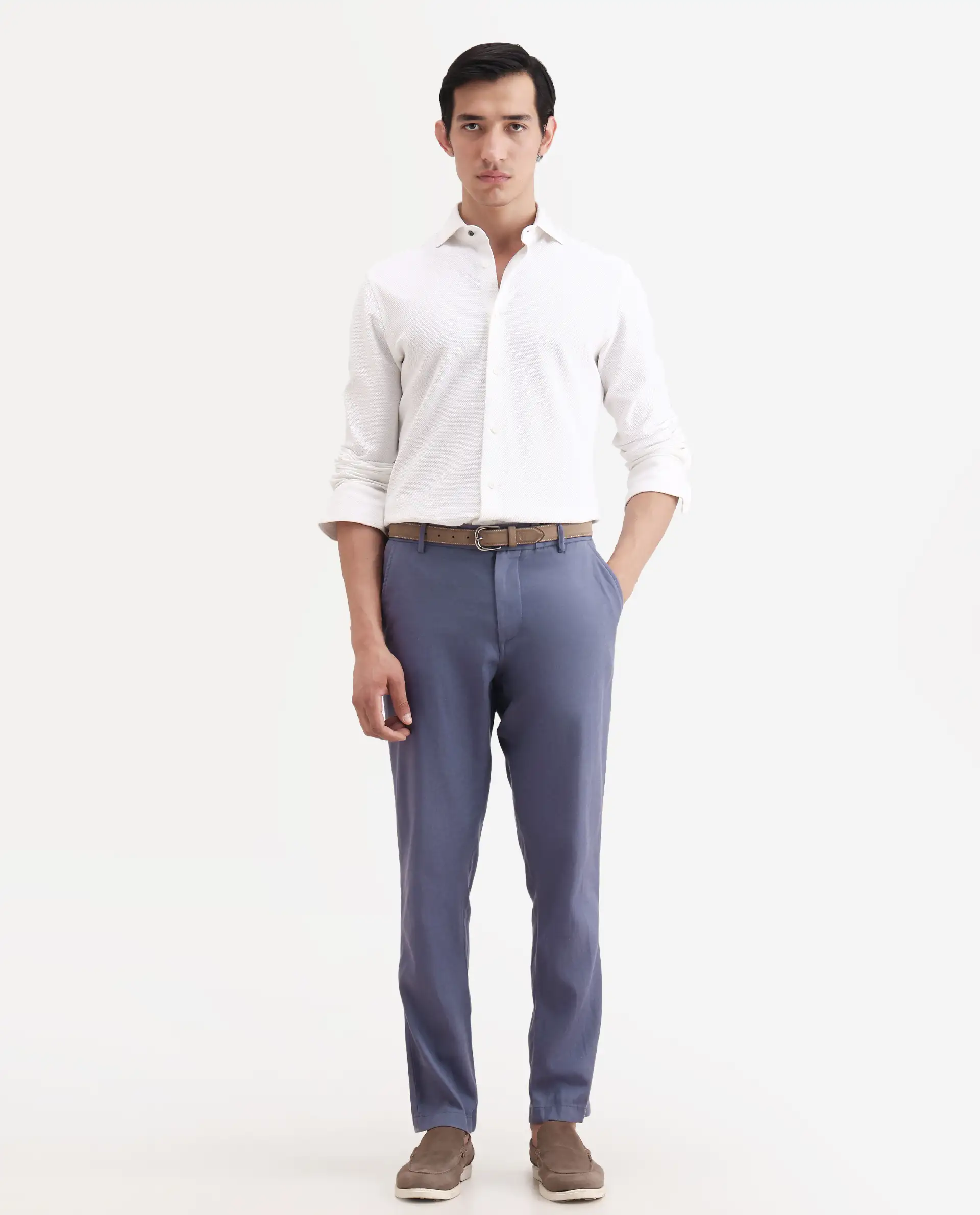 Rare Rabbit Men's Linol-T Dusky Purple Linen Blend Fabric Regular Fit Drawstring Plain Trouser - Image 6
