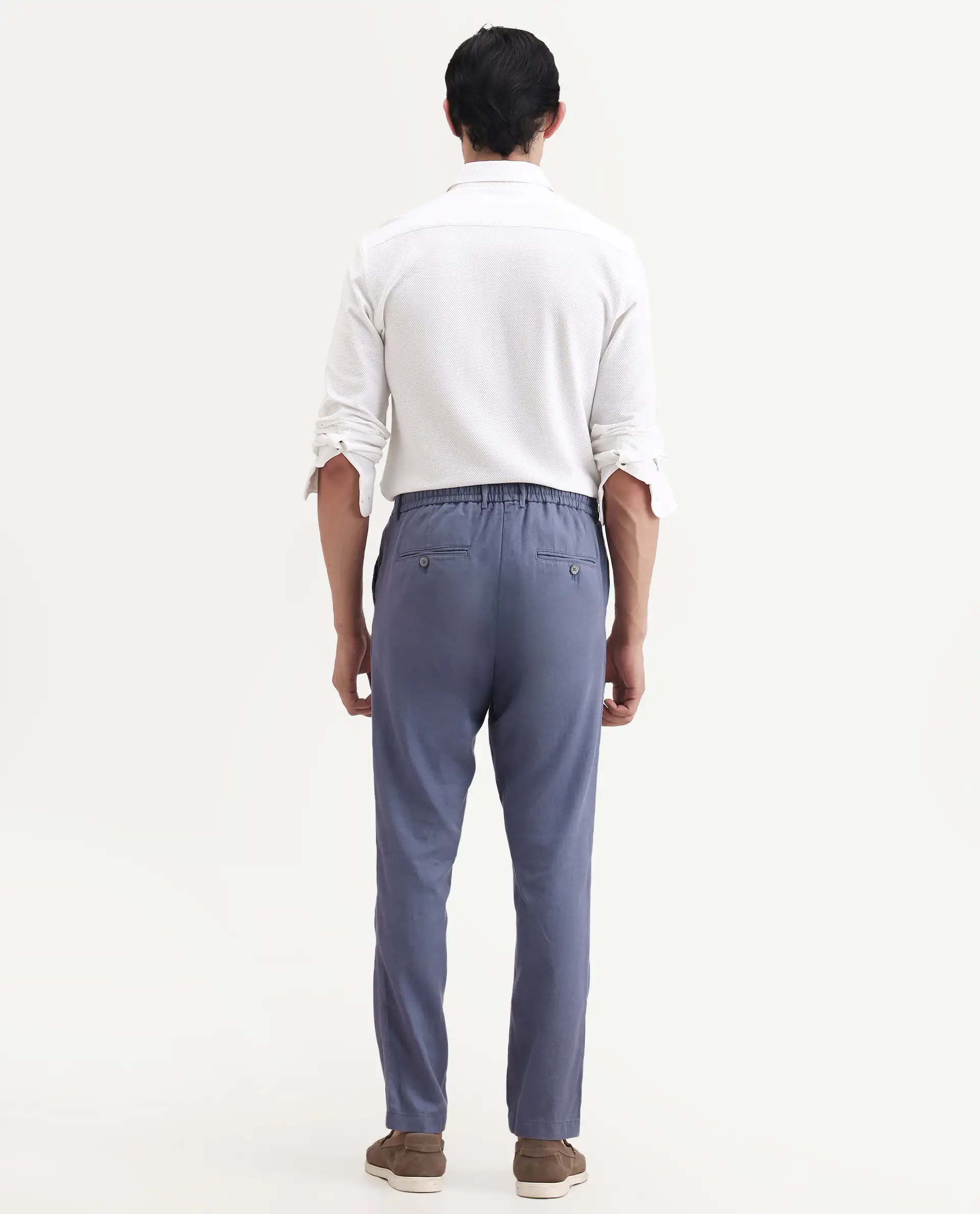Rare Rabbit Men's Linol-T Dusky Purple Linen Blend Fabric Regular Fit Drawstring Plain Trouser - Image 7