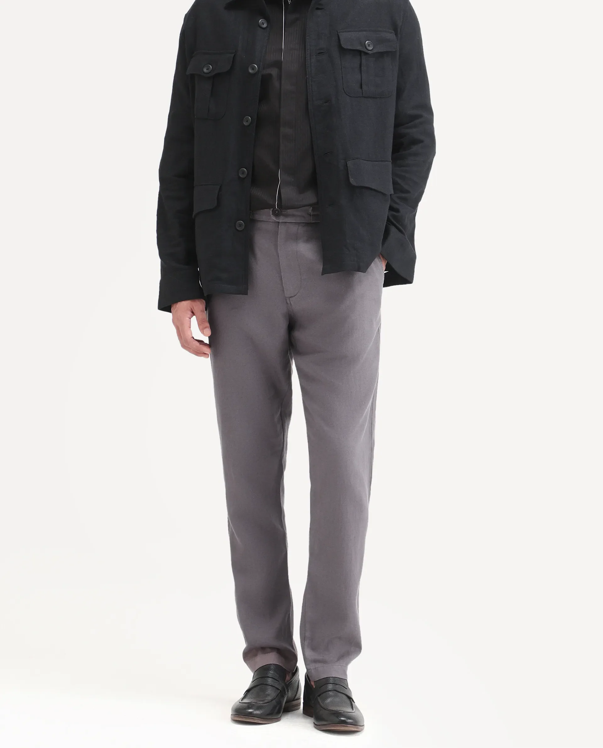 Rare Rabbit Men's Linol-T Grey Linen Blend Fabric Regular Fit Drawstring Plain Trouser - Image 2