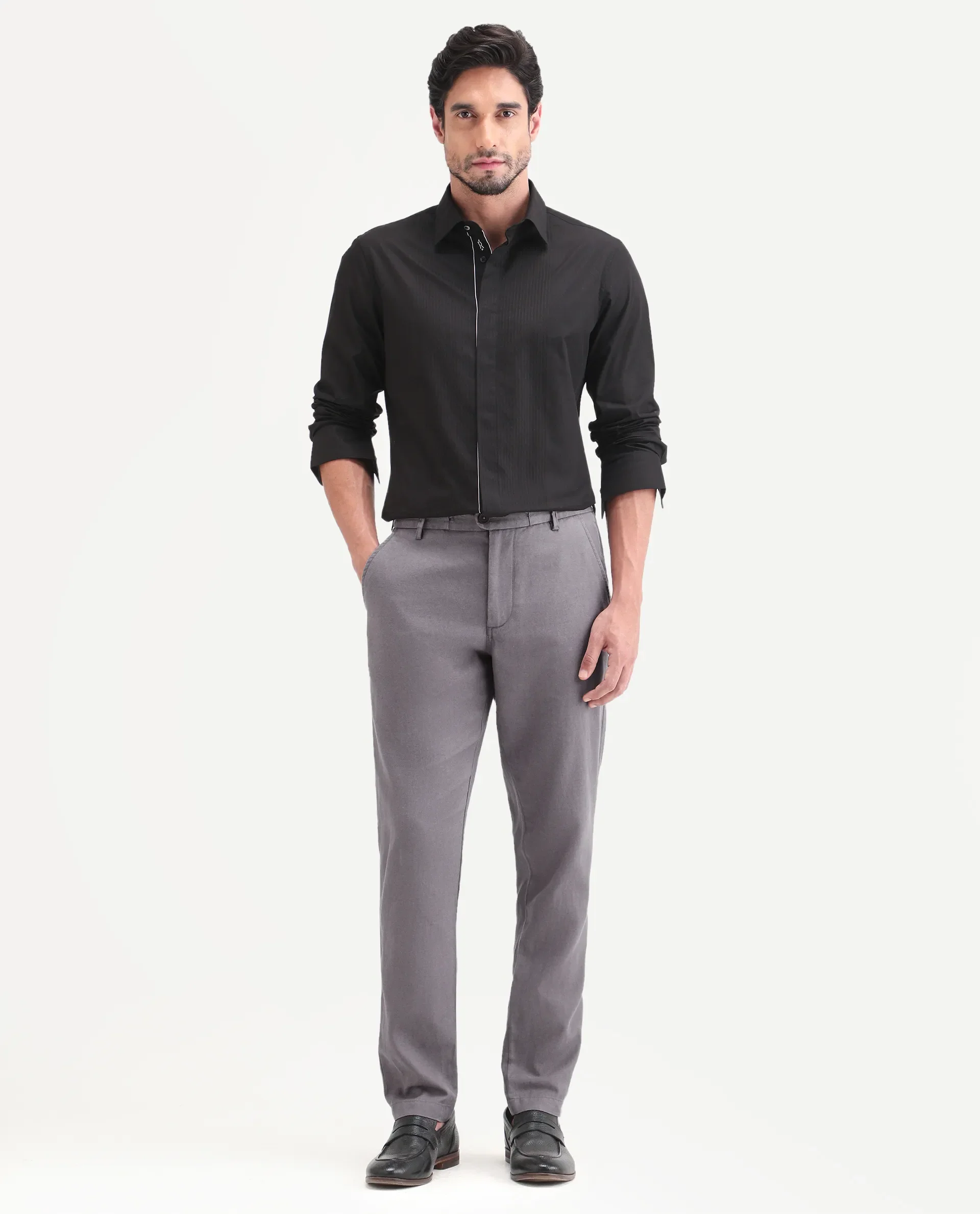 Rare Rabbit Men's Linol-T Grey Linen Blend Fabric Regular Fit Drawstring Plain Trouser - Image 4