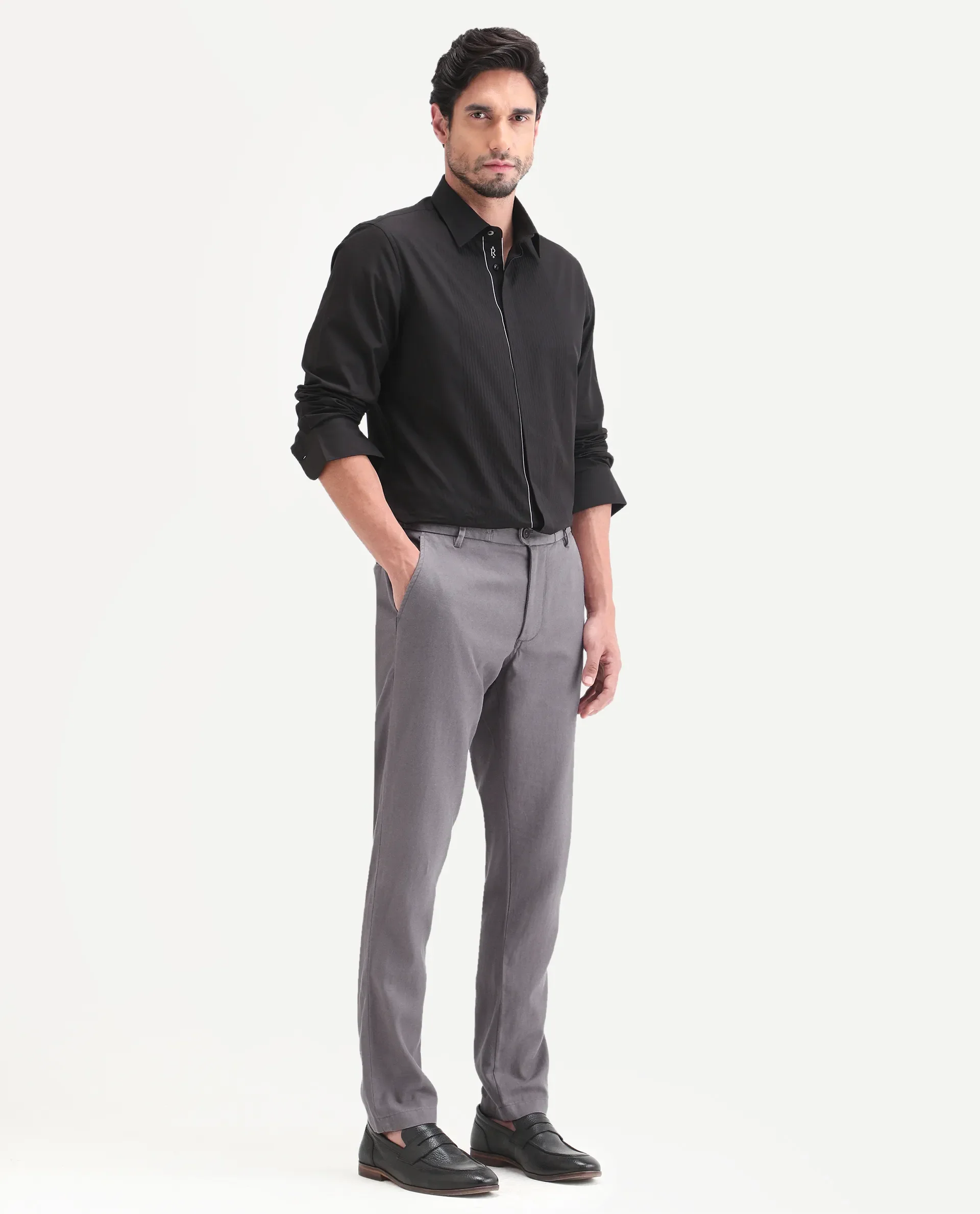 Rare Rabbit Men's Linol-T Grey Linen Blend Fabric Regular Fit Drawstring Plain Trouser - Image 5