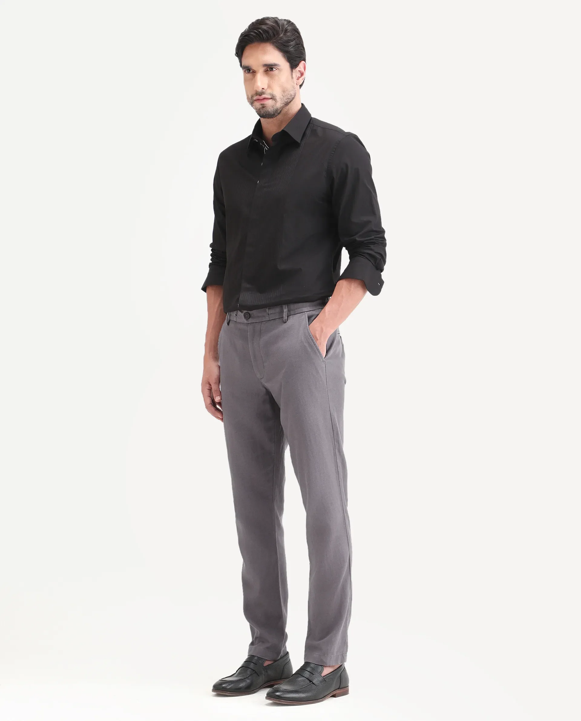 Rare Rabbit Men's Linol-T Grey Linen Blend Fabric Regular Fit Drawstring Plain Trouser - Image 6
