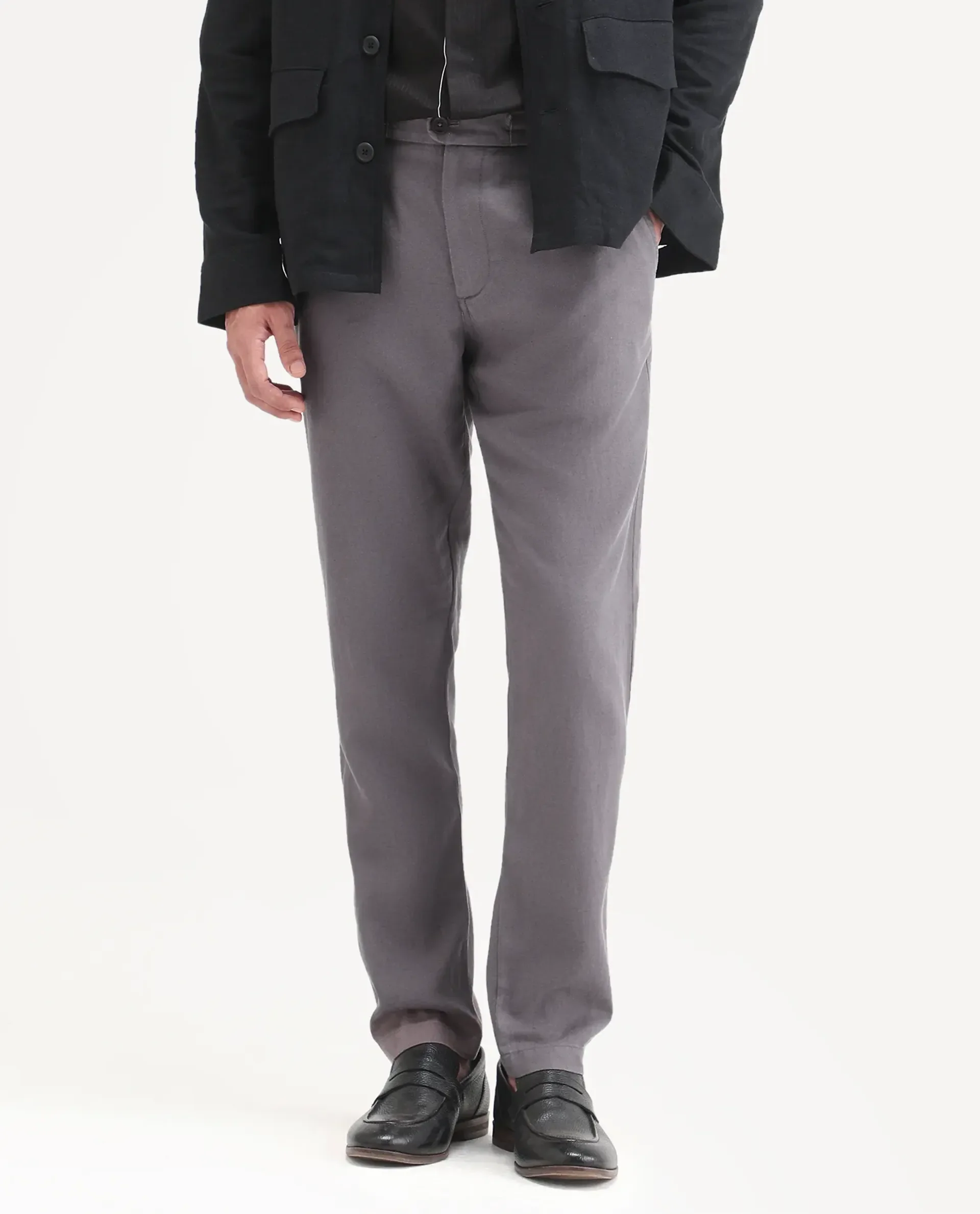 Rare Rabbit Men's Linol-T Grey Linen Blend Fabric Regular Fit Drawstring Plain Trouser - Image 8
