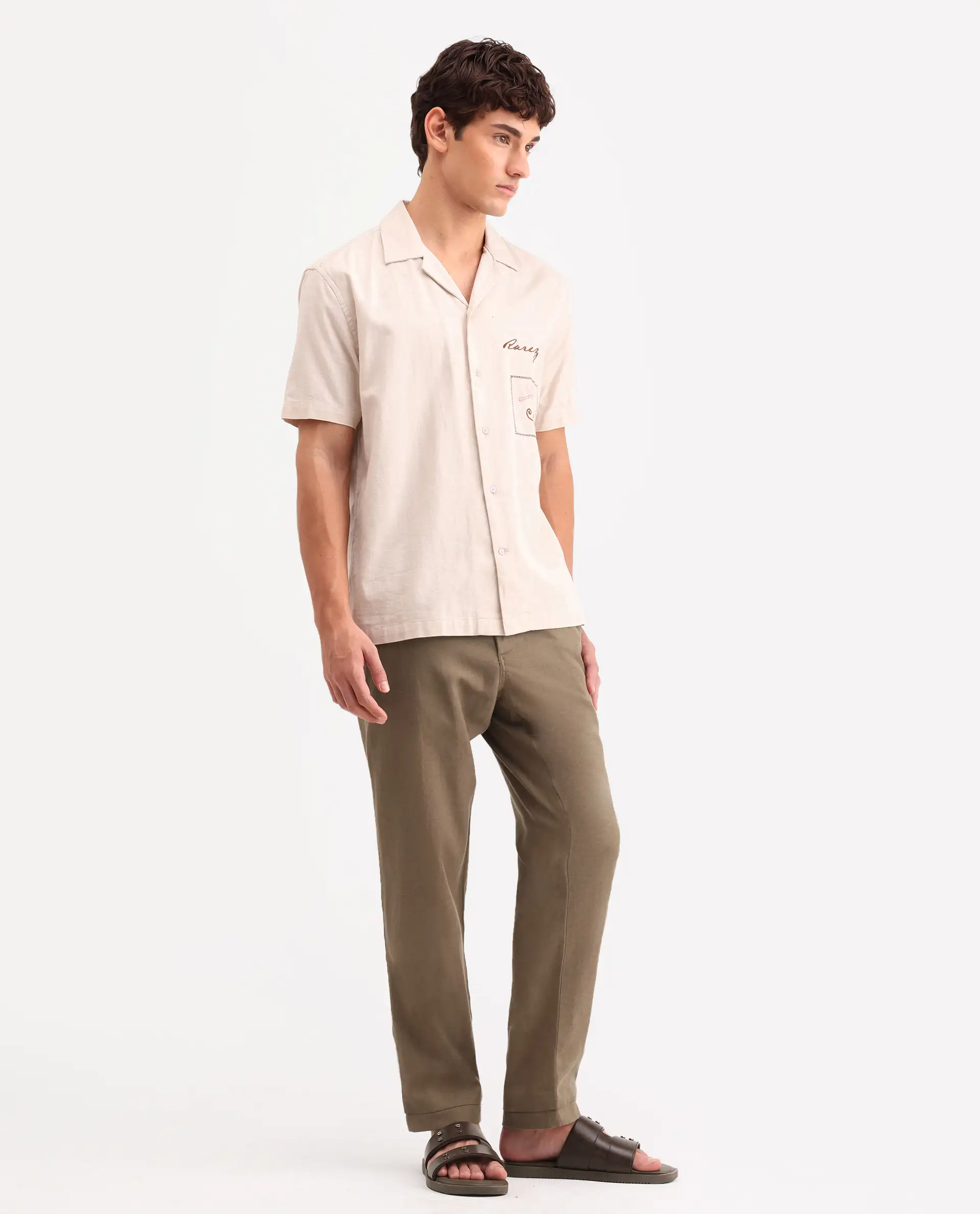 Rare Rabbit Men's Linol-T Khaki Linen Blend Fabric Regular Fit Drawstring Plain Trouser - Image 5