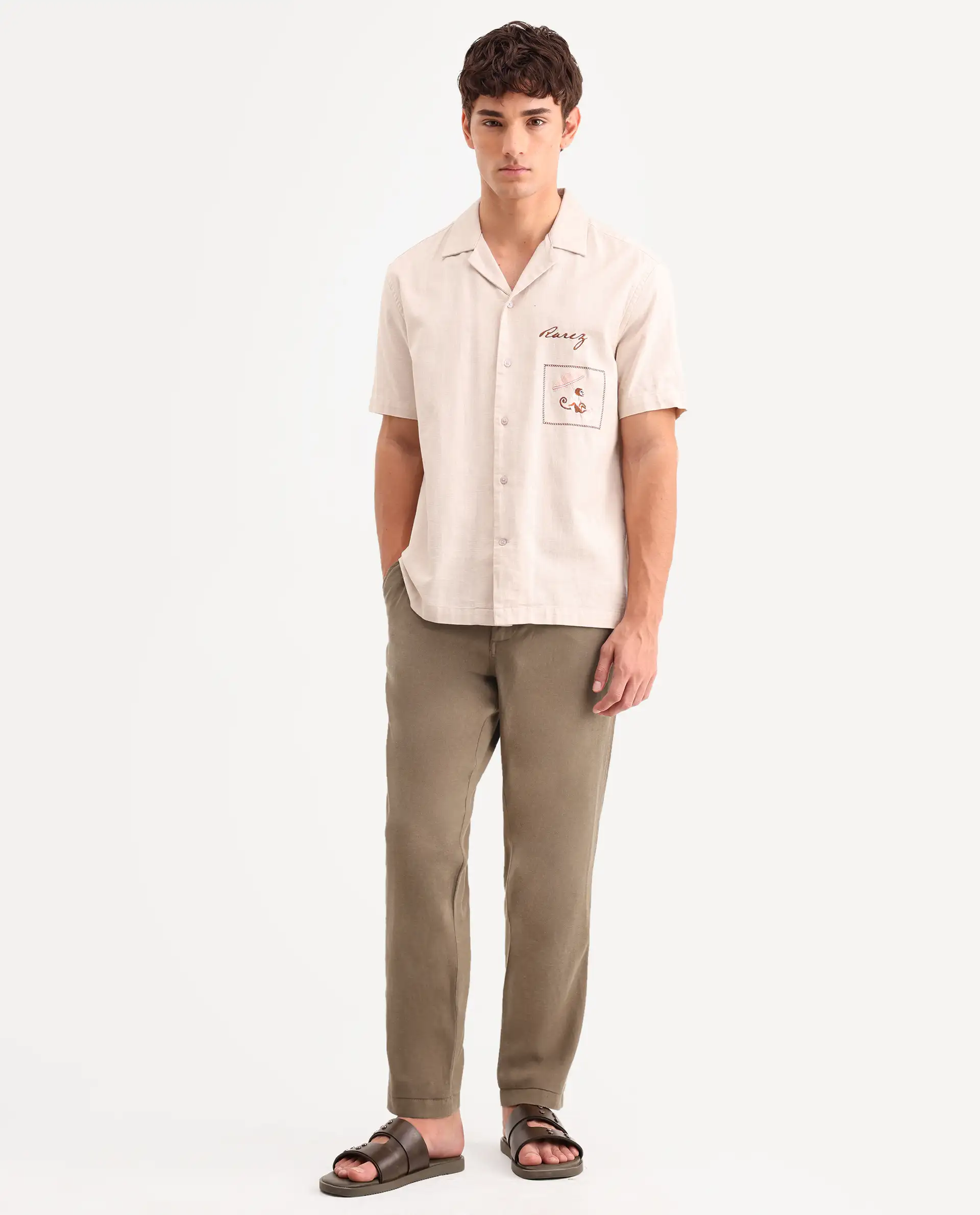 Rare Rabbit Men's Linol-T Khaki Linen Blend Fabric Regular Fit Drawstring Plain Trouser - Image 6