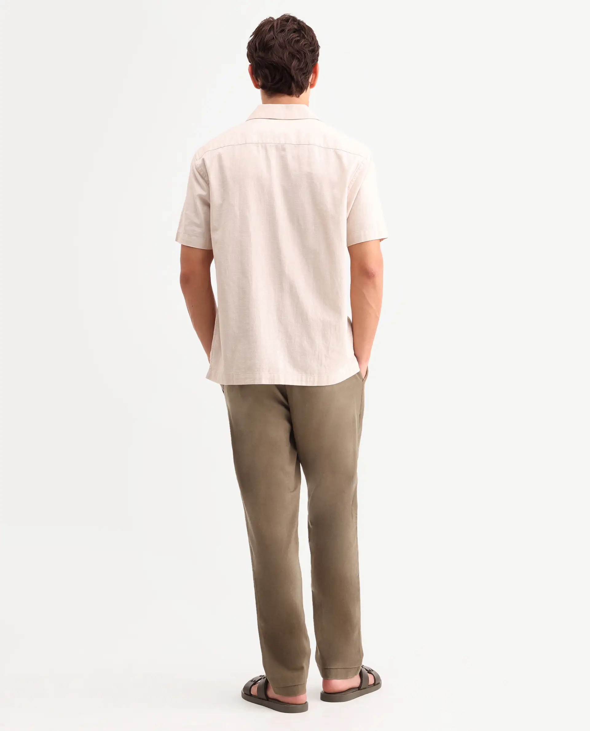 Rare Rabbit Men's Linol-T Khaki Linen Blend Fabric Regular Fit Drawstring Plain Trouser - Image 7