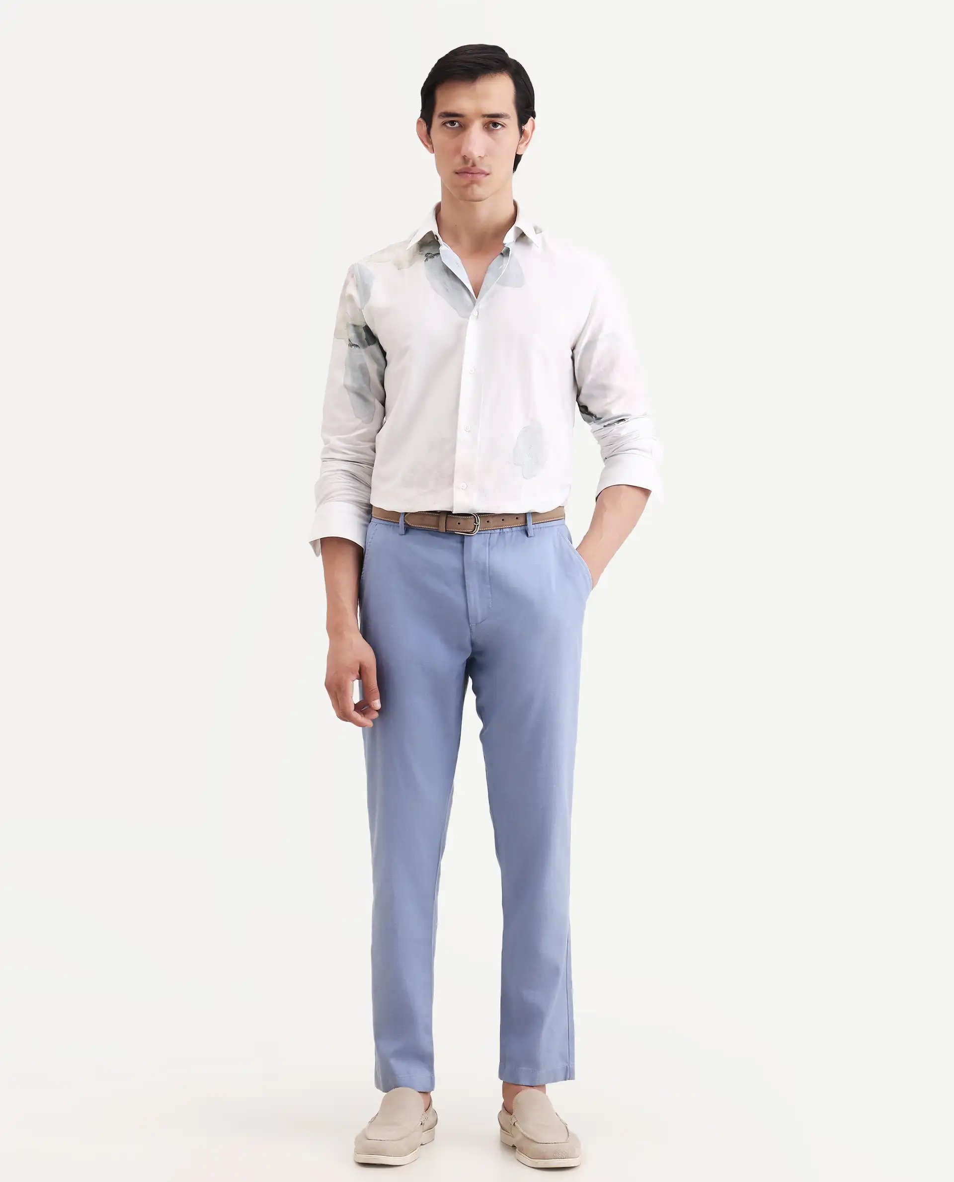 Rare Rabbit Men's Linol-T Light Blue Linen Blend Fabric Regular Fit Drawstring Plain Trouser - Image 4