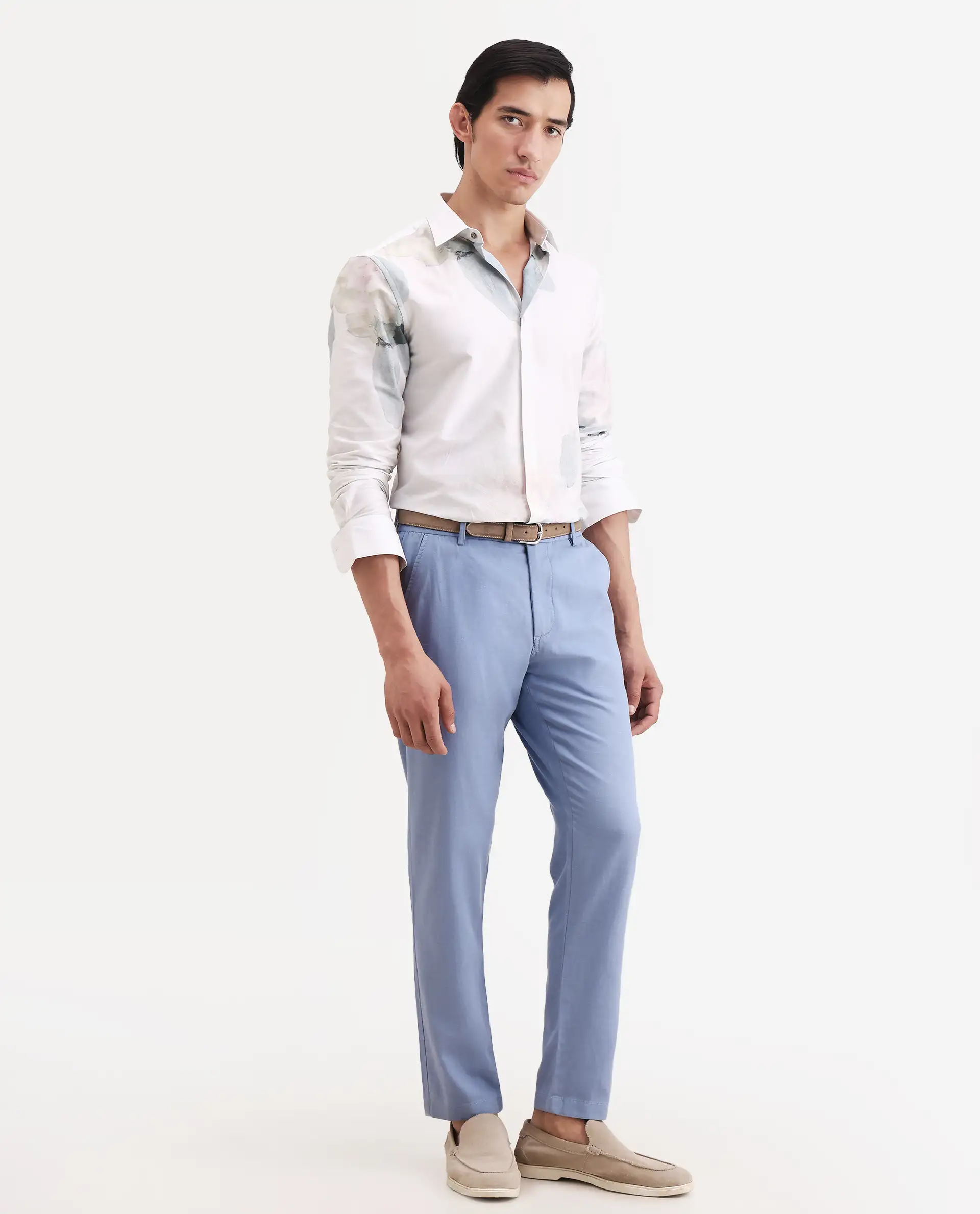 Rare Rabbit Men's Linol-T Light Blue Linen Blend Fabric Regular Fit Drawstring Plain Trouser - Image 6